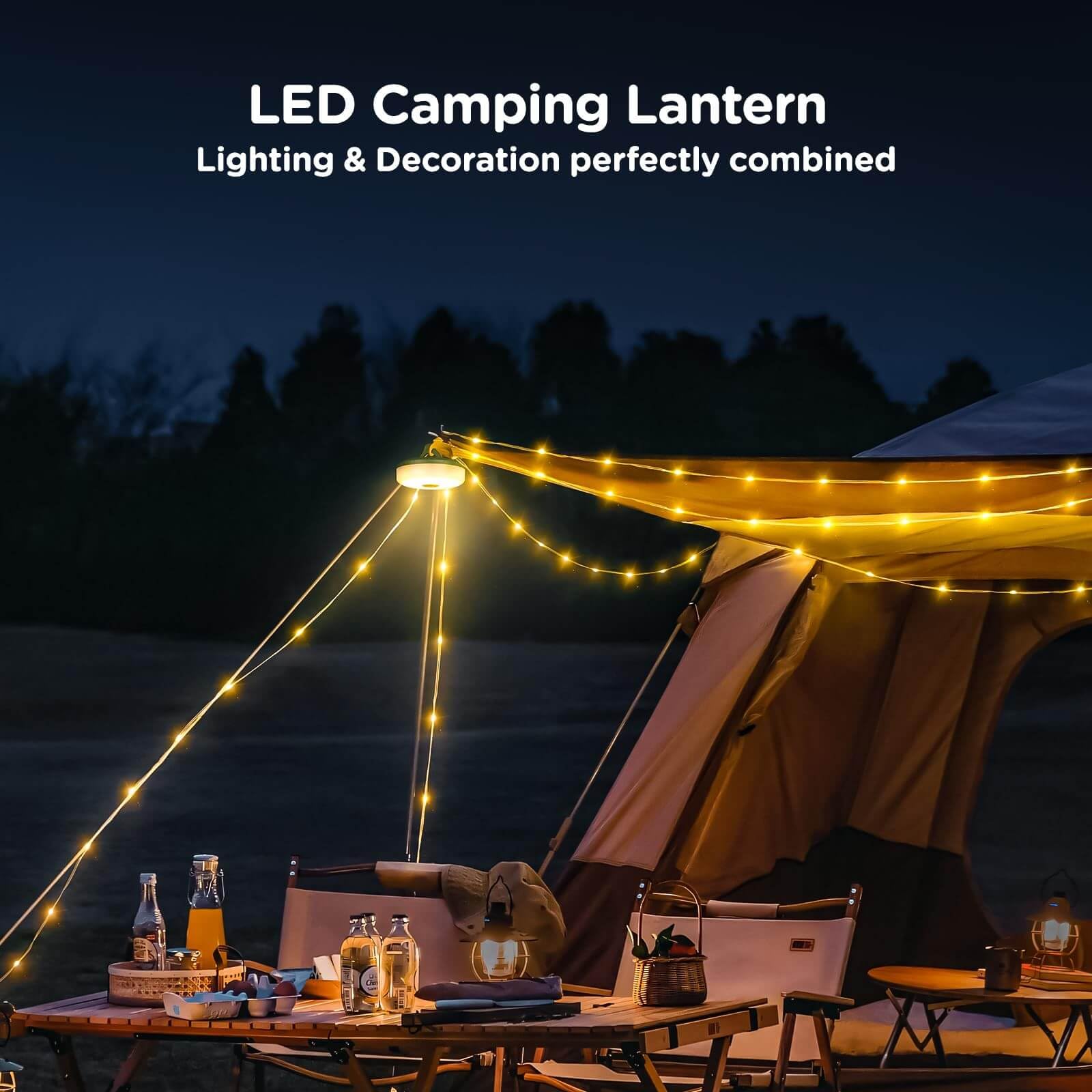 Rechargeable 32.8FT Waterproof LED Camping String Lights - 8 Lighting Modes, Quick Storage Design for Outdoor, Tent, Patio, Garden & Party Decorations | Perfect for Camping Trips, Backyard Gatherings & Holiday Celebrations
