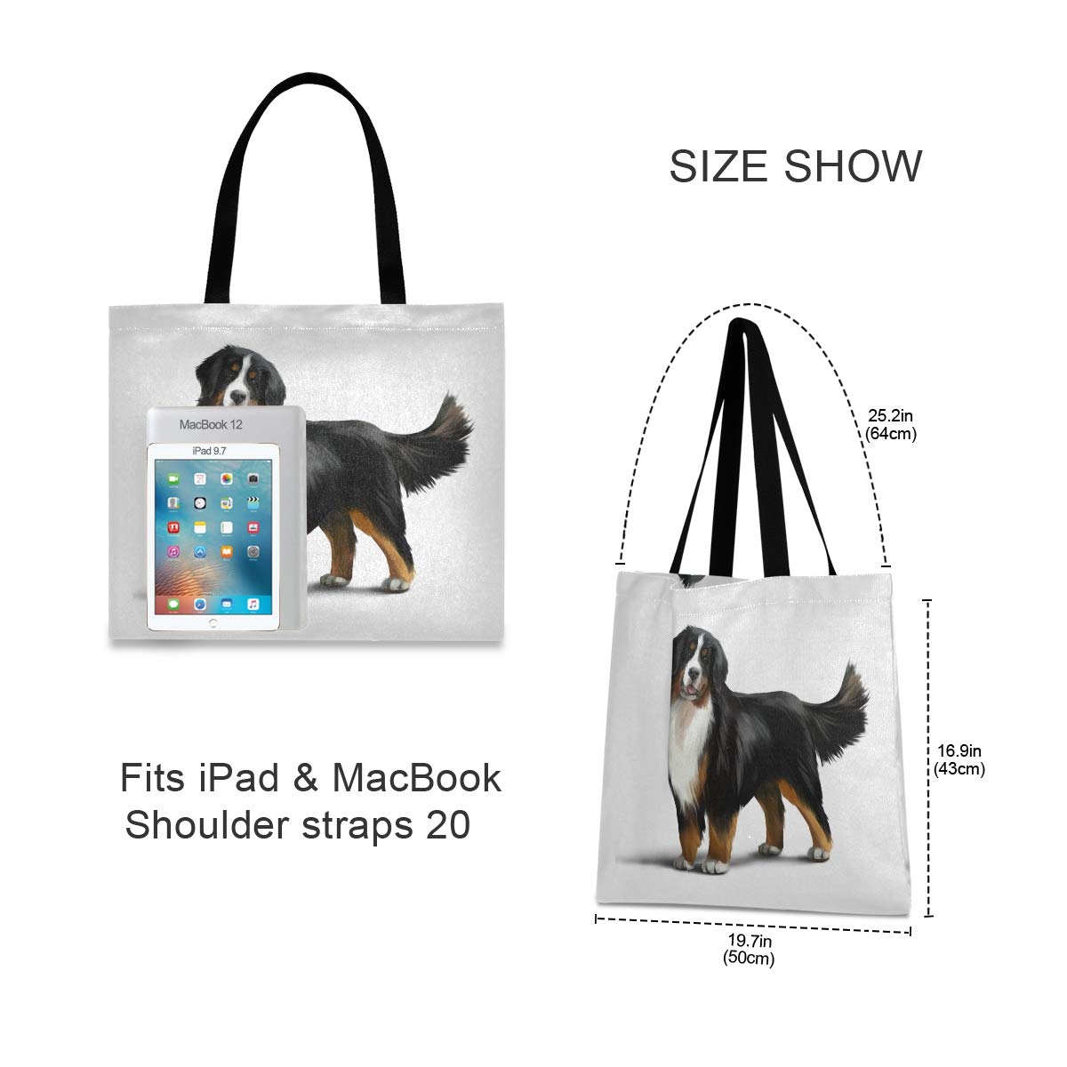 Bernese Mountain Dog Canvas Tote Bag - Eco-Friendly Pet Lover Shoulder Bag for Women | Perfect for Grocery Shopping, Gym, Travel, Beach & Laptop Carry