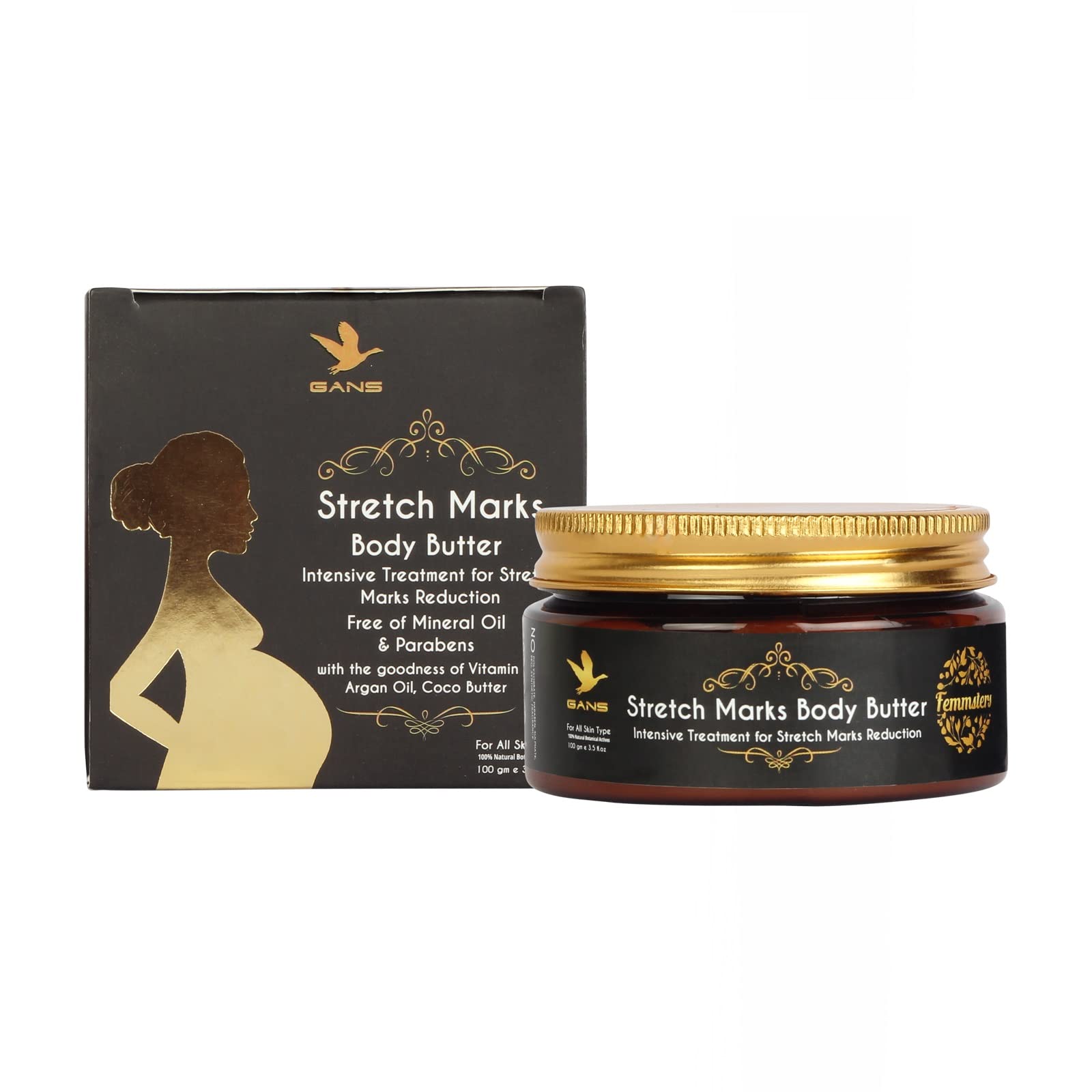 Gans Stretch Marks Body Butter 100GM - Intensive Moisturizing Cream for Pregnancy & Postpartum Care - Perfect for Dry Skin & Scar Treatment