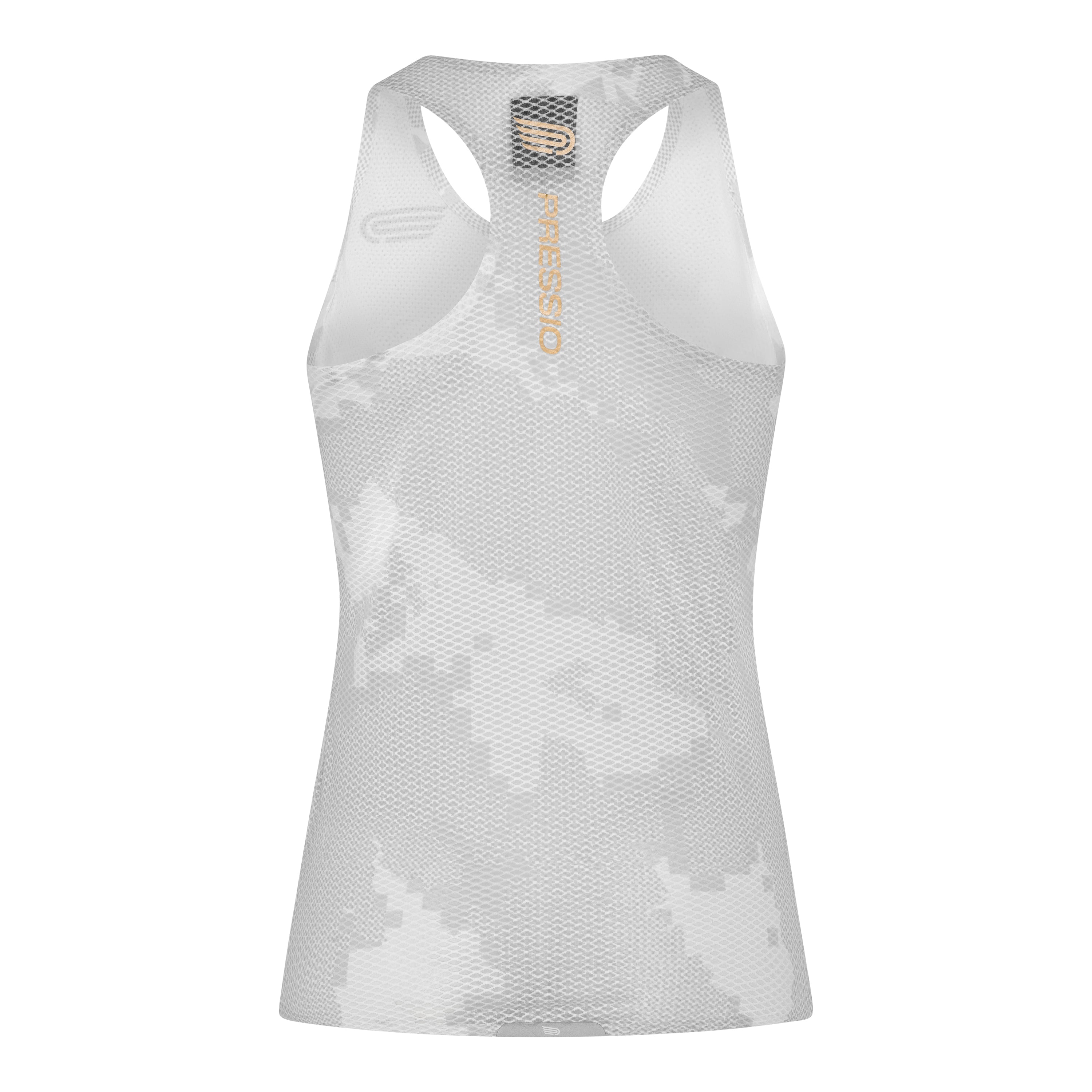Pressio Women's Running Singlet - Lightweight, Breathable & Moisture-Wicking Performance Top for Marathon & Training (Camel/White) - Perfect for Races, Workouts & Outdoor Activities