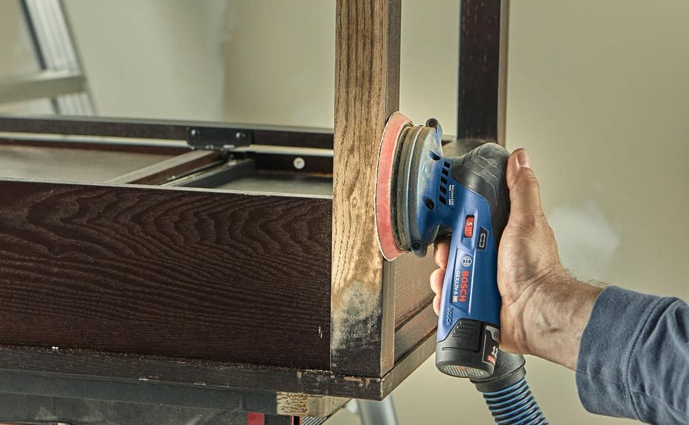 BOSCH GEX12V-5N 12V Max Brushless 5-Inch Random Orbit Sander - Ergonomic Palm Grip, Dust Collection System, Variable Speed Control, Soft-Start Technology (Bare Tool) - Perfect for Woodworking, Sanding Floors, Furniture Refinishing & DIY Projects