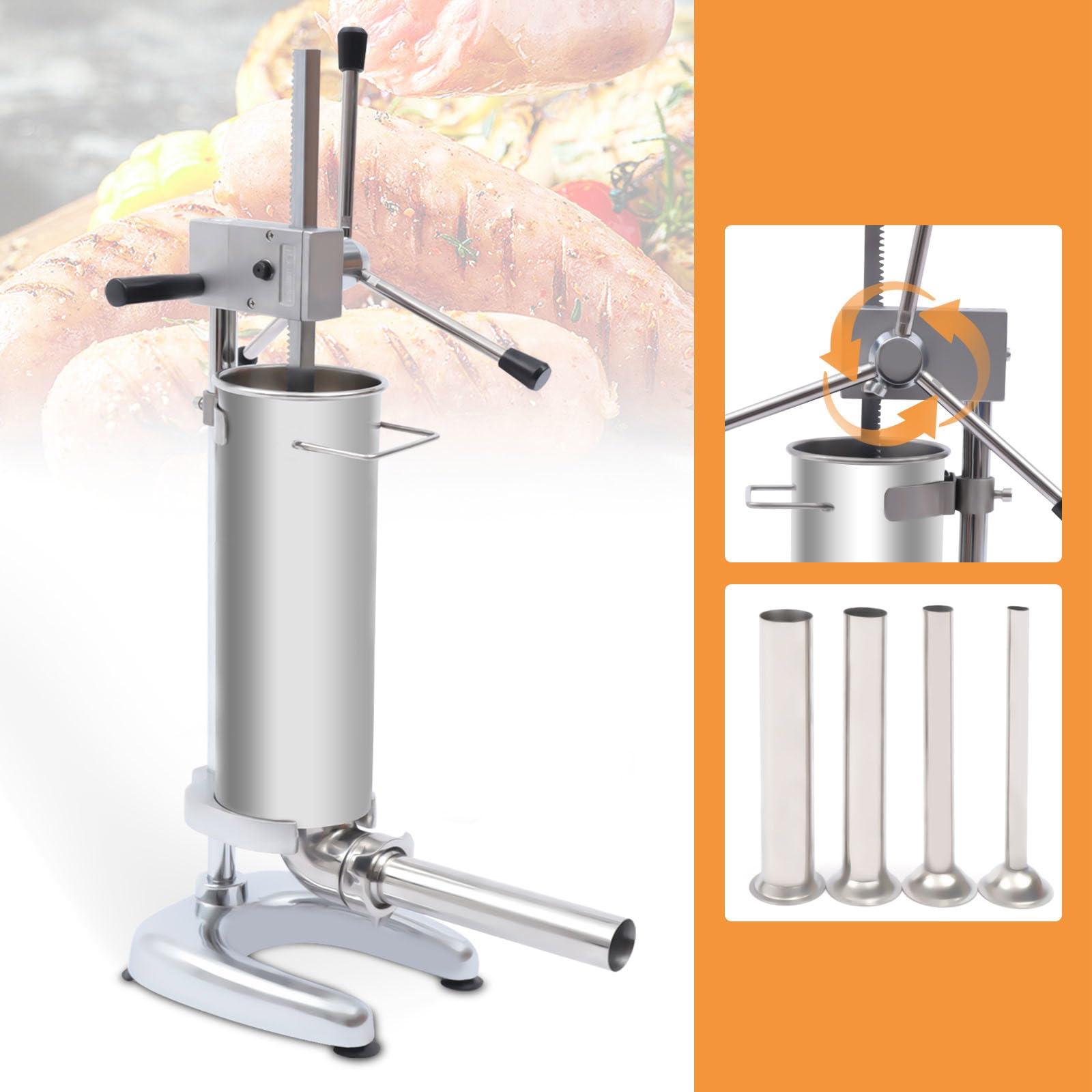 3L Commercial Manual Sausage Stuffer - Vertical Stainless Steel Meat Grinder & Salami Maker for Home Kitchen & Butcher Shop | Perfect for Sausage Making, Meat Filling & Food Processing