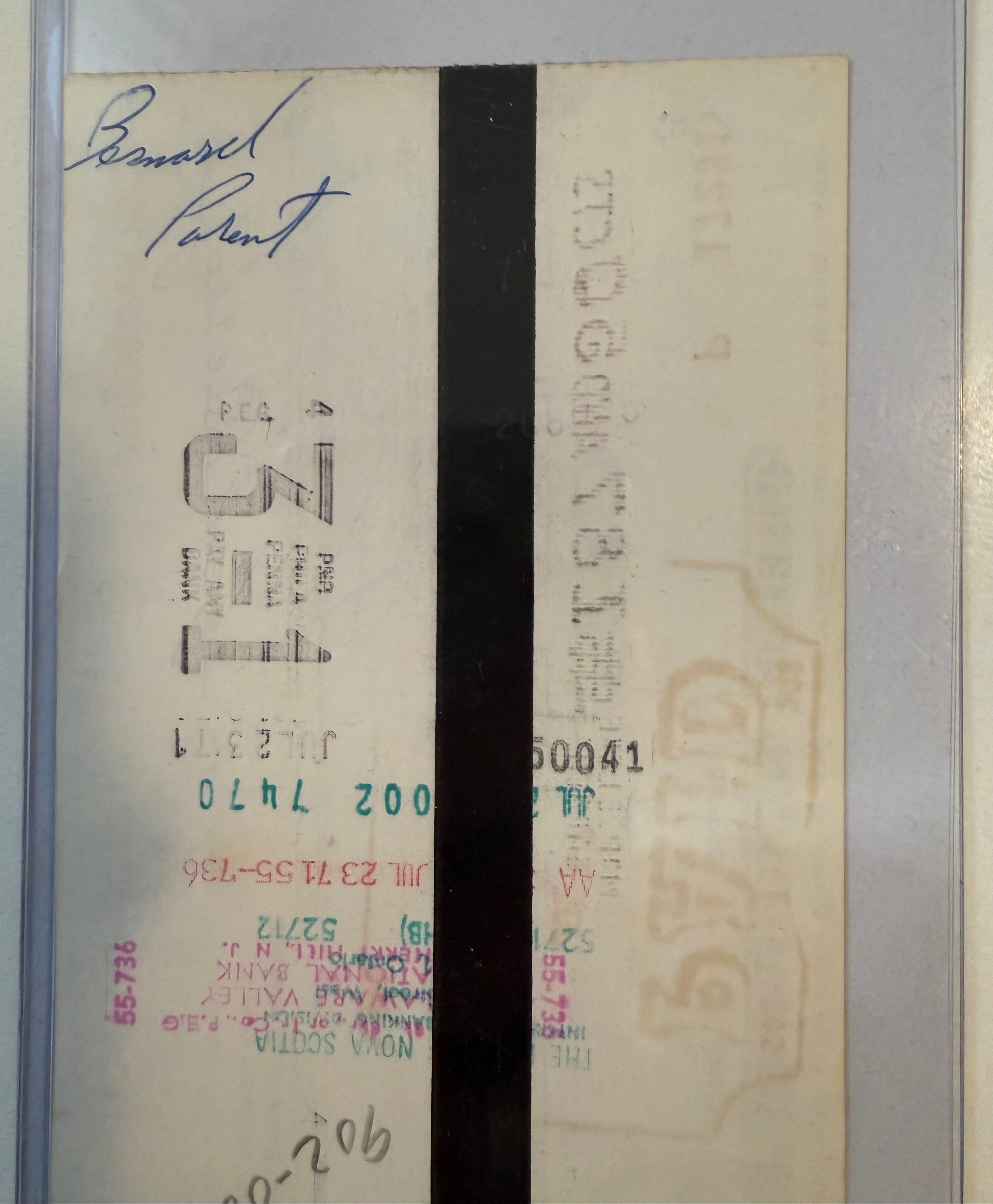 Bernie Parent Autographed 1971 Maple Leaf Gardens Check with COA - Rare Hockey Memorabilia for Collectors & Fans