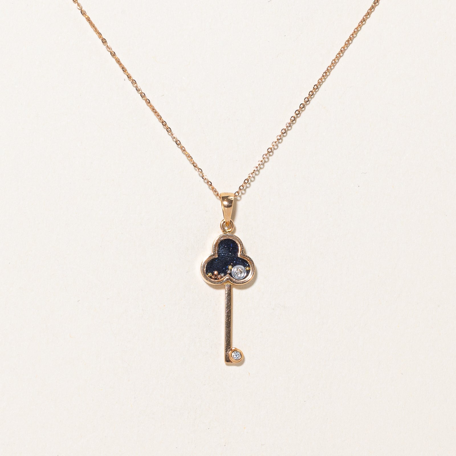 0.03ctw Diamond Clover Key Pendant Necklace in 18K Gold - Elegant Irish Jewelry for Women, Perfect Gift for St. Patrick's Day, Birthday & Anniversary
