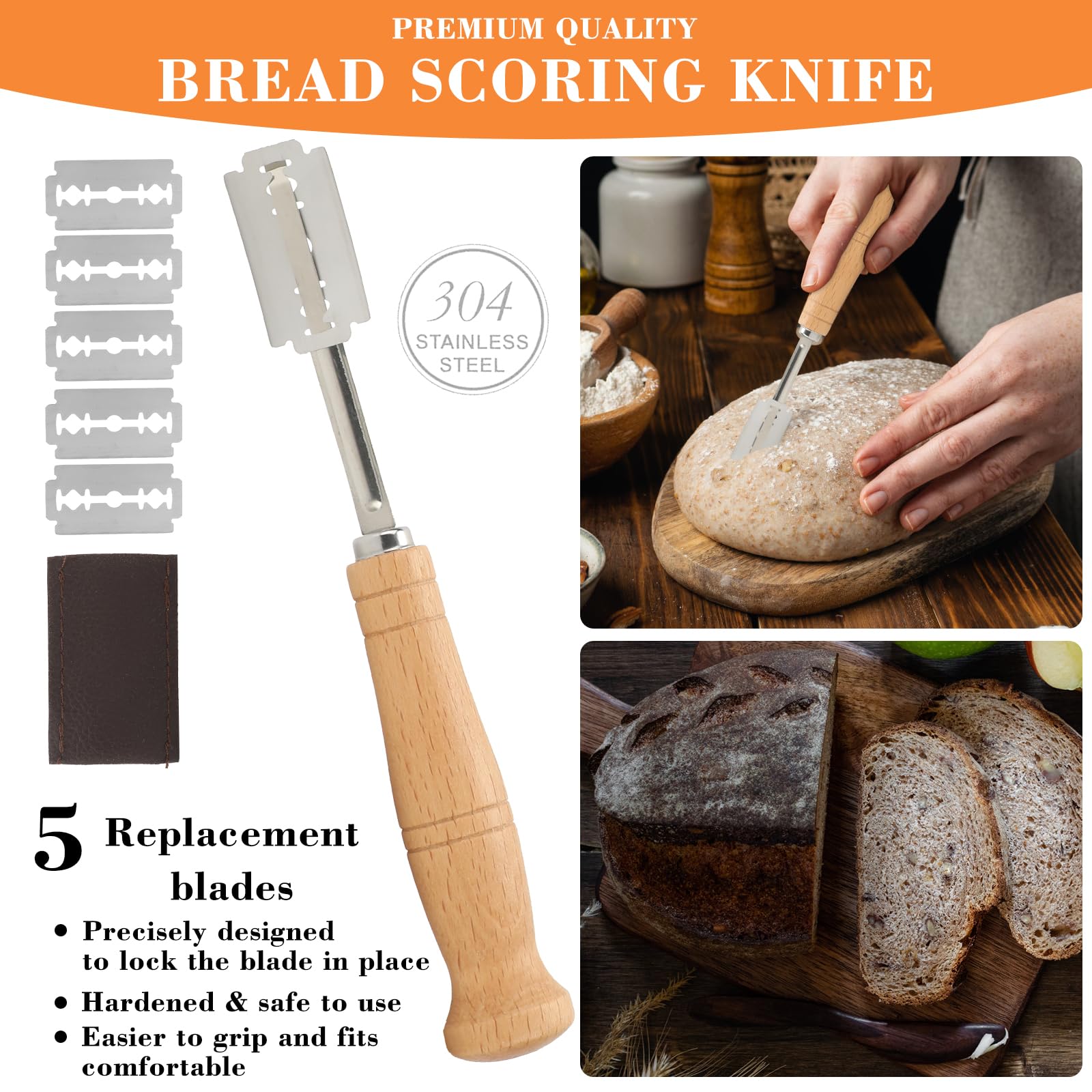 Sourdough Bread Baking Kit - 9 Inch Round Banneton Basket with Linen Liners, Dough Scraper, Whisk, Cutter & Bread Lame - Complete Starter Set for Homemade Artisan Bread - Perfect for Beginners & Professional Bakers