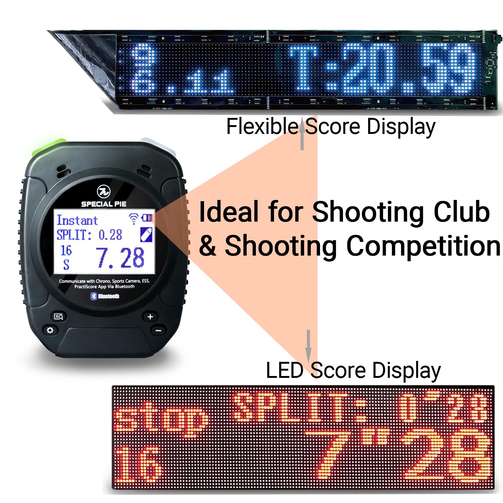 M1A2+W Professional Shot Timer for Shooting Competitions - Wireless Big LED Score Display Sync, IPSC & USPSA Training - Ideal for Shooting Ranges, Gun Clubs & Firearm Practice