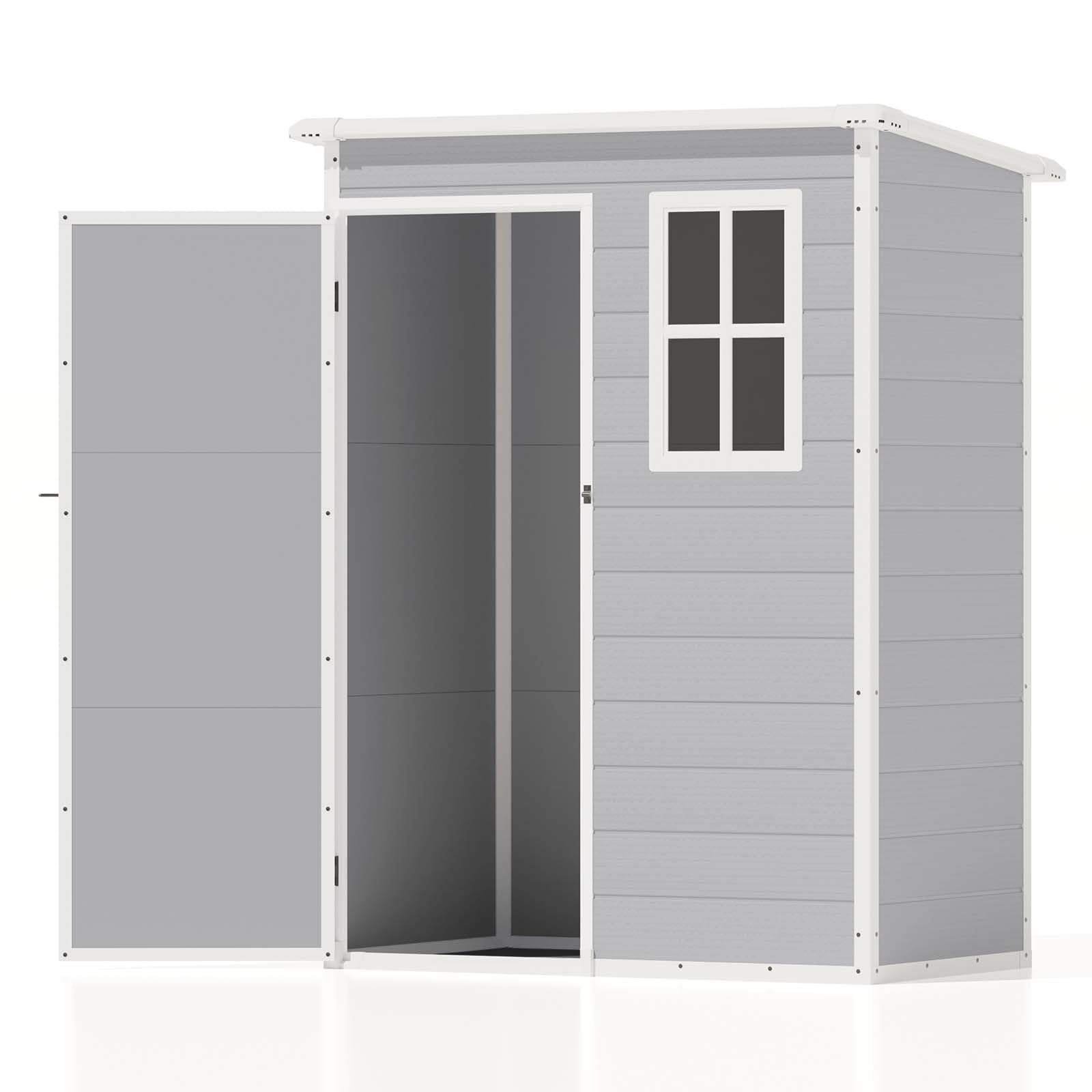 Patiowell 5x3 FT Resin Outdoor Storage Shed - Waterproof Garden Shed for Patio Furniture, Lawn Mower, Bikes & Beach Chairs | Heavy-Duty Grey & White Utility Shed for Backyard, Garage & Poolside Storage