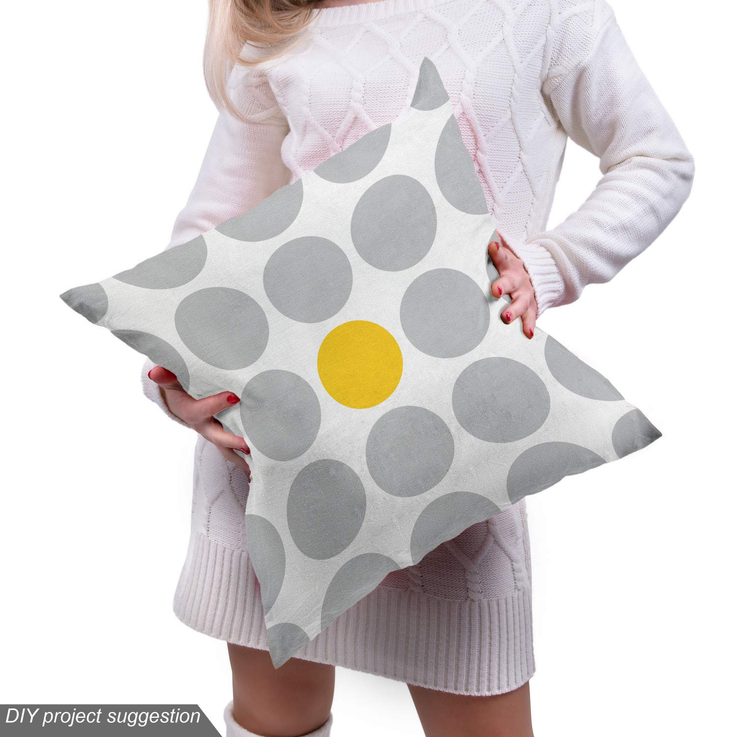 Ambesonne Abstract Fabric - Grey & Yellow Polka Dots for Upholstery & Home Decor | 1 Yard