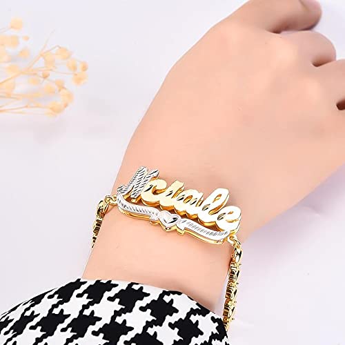 BlingSparkle Personalized Name Bracelet for Women - 18K Gold Plated Charm Cuff Bracelet with Custom Heart Nameplate (Any Words) | Trendy Jewelry Gift for Teen Girls & Best Friends | Perfect for Birthdays, Anniversaries & Special Occasions