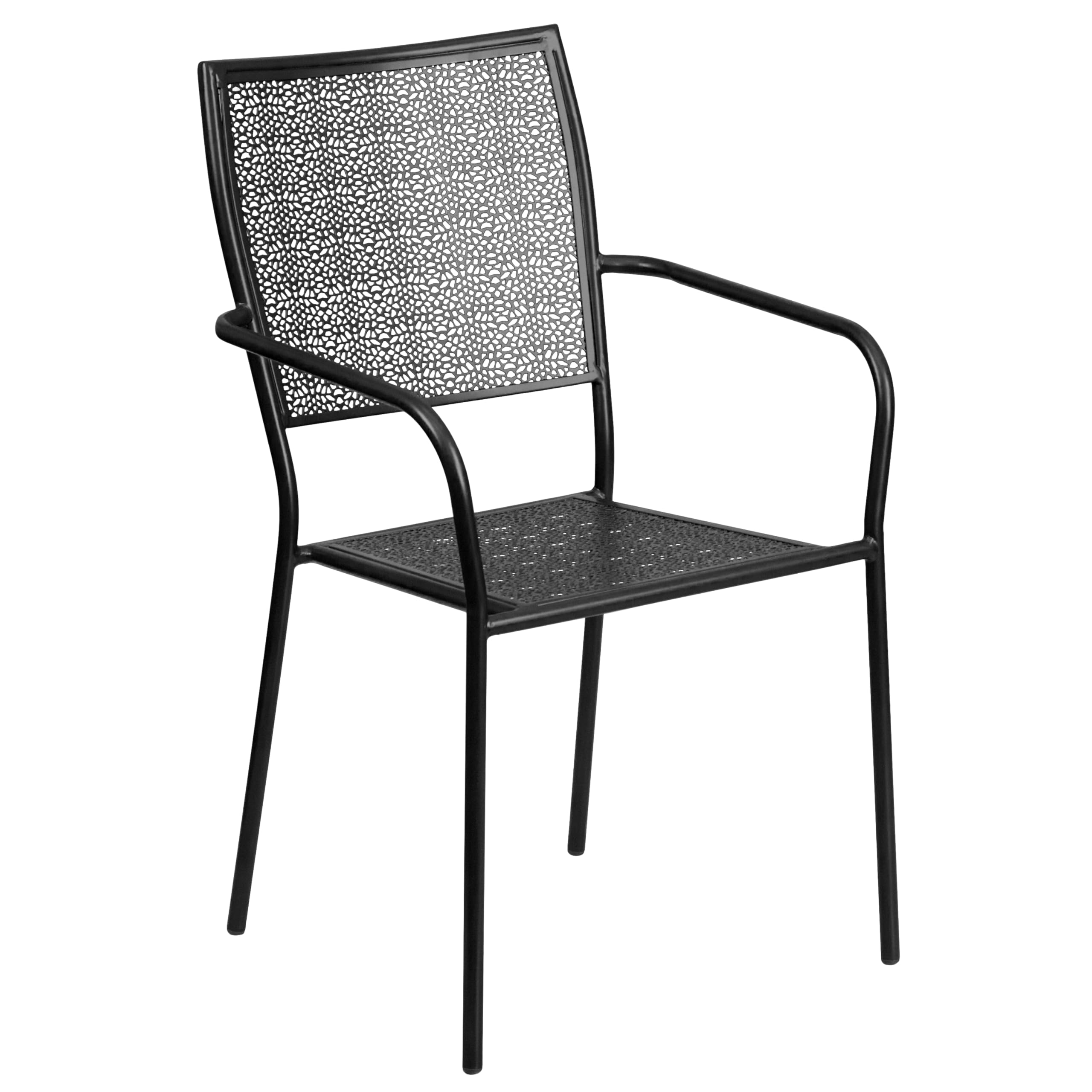 EMMA + OLIVER 35.25 Inch Round Black Outdoor Dining Table Set with 2 Square Back Chairs - Commercial Grade Patio Furniture for Backyard, Garden, Restaurant & Cafe Use