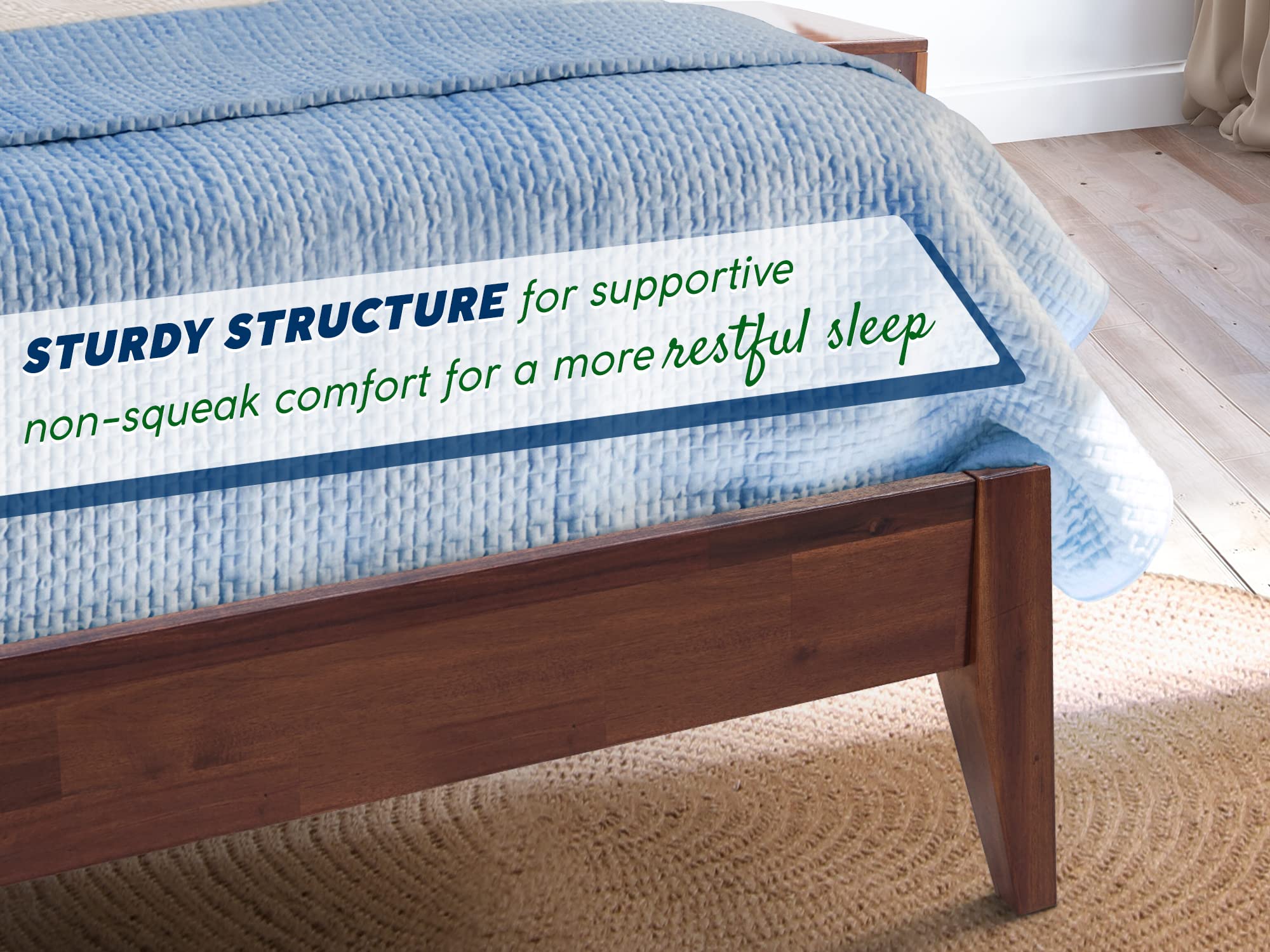 Solid Wood Acacia King Size Bed Frame with High Headboard & Nightstand - 2-Piece Bedroom Set, No Squeak Construction, Easy Assembly in One Box (Walnut Finish) - Perfect for Master Bedrooms, Guest Rooms & Small Spaces