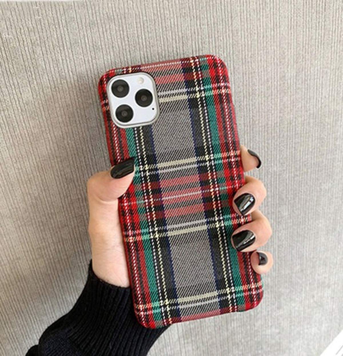 Soft Flannel Plaid Fabric Phone Case - Cozy Plush Cover for iPhone 11/12/Mini/Pro/Max/SE/7/8/6/6S Plus/XR/X/XS - Winter Warmth & Stylish Protection (Gray) - Perfect for Cold Weather & Everyday Use