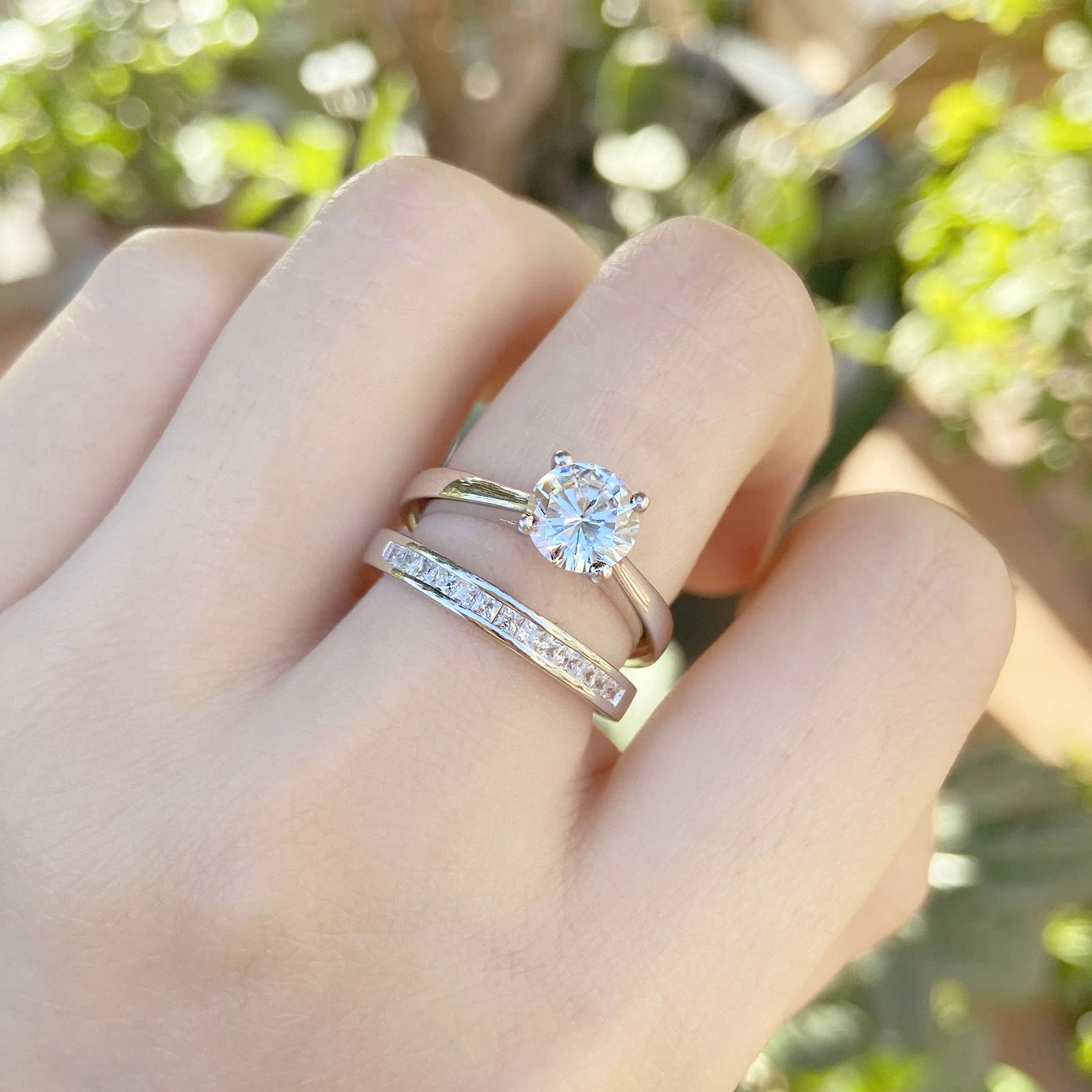 SHELOVES Sterling Silver Engagement & Wedding Ring Set with Round CZ Solitaire - Cubic Zirconia Rings Size 4.5-13 for Women, Bridal Jewelry Gift for Anniversary, Proposal & Special Occasions