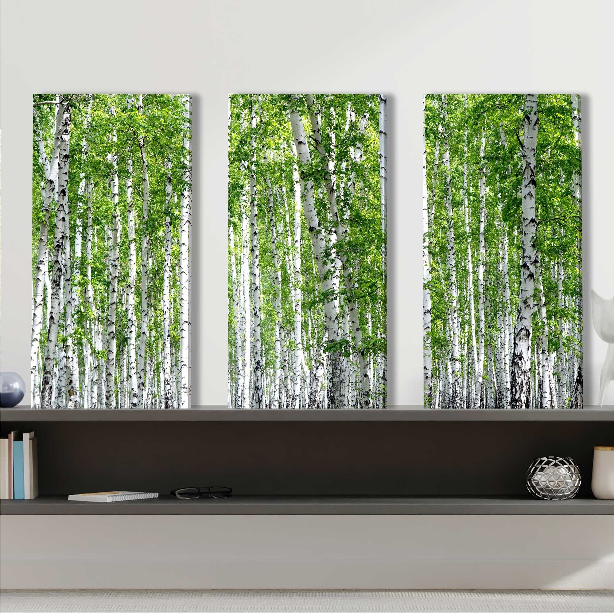 Birch Trees III 3-Piece Canvas Wall Art Set - Modern Nature Landscape Painting for Living Room, Bedroom & Office Decor