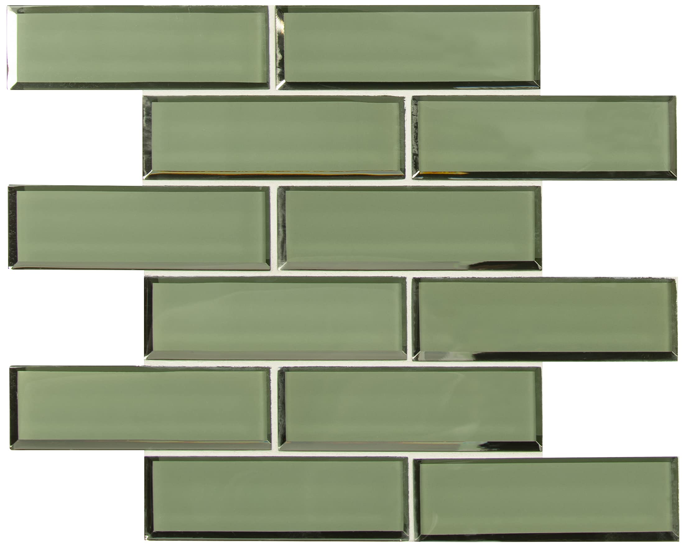 MSI Evergreen 11.73x11.73 Inch Beveled Glass Subway Tile - Premium Kitchen Backsplash, Bathroom & Shower Wall Tile (2x6 Inch Mesh Mounted) - Perfect for Modern Home Renovation & Interior Design
