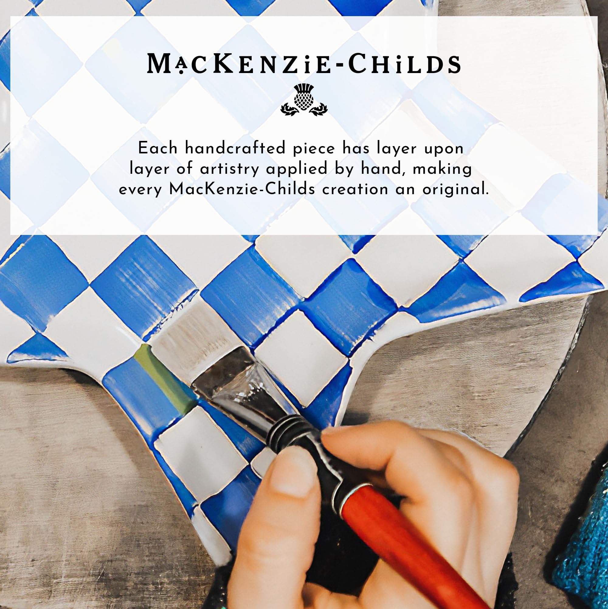 MACKENZIE-CHILDS Blue-and-White Royal Check Cheese Board Set - Elegant Charcuterie Serving Tray for Cheese, Crackers & Charcuterie - Perfect for Dinner Parties, Wine Nights & Holiday Entertaining