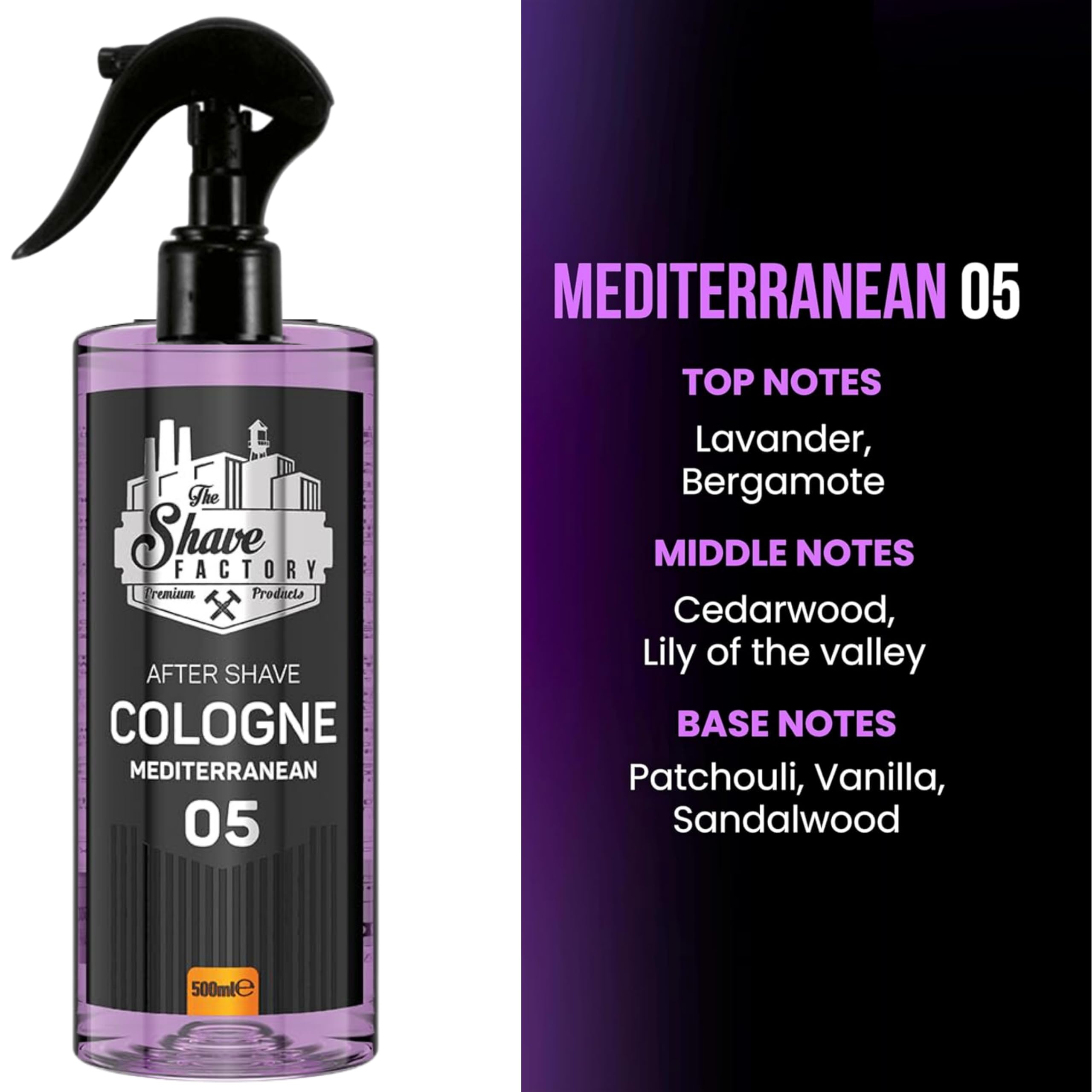 The Shave Factory Pump Spray After Shave Cologne for Men - Mediterranean Scent, Alcohol-Free Post Shave Balm with Soothing Aloe Vera - Perfect for Daily Use & Gift for Him