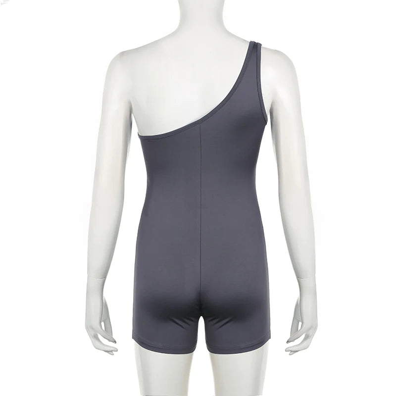 Women's Asymmetrical Twisted Folds Summer Playsuit - One Shoulder Streetwear Bodysuit & Sportswear Outfit for Casual Wear, Night Out, and Beach Parties