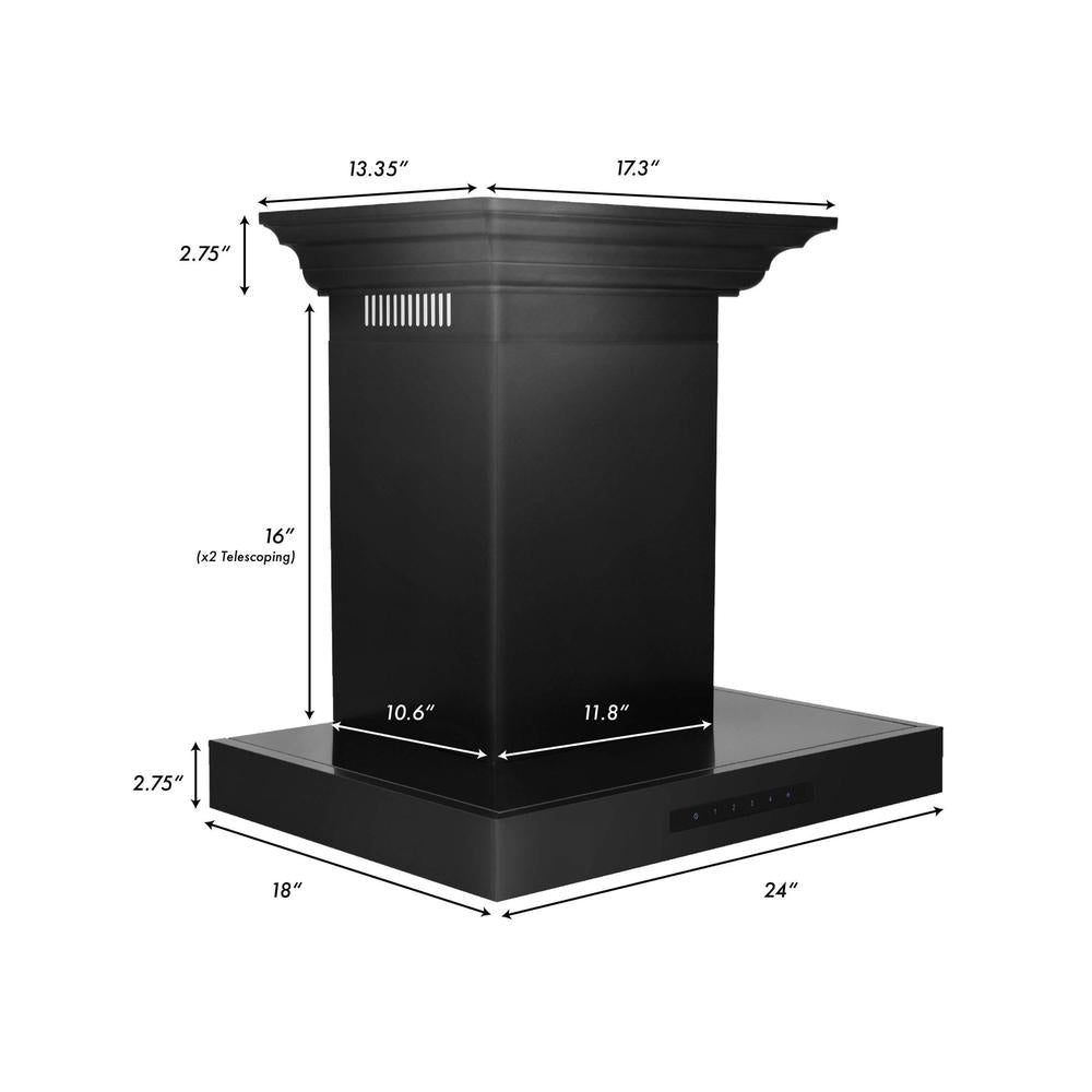 ZLINE Convertible Vent Wall Mount Range Hood - Black Stainless Steel with Crown Molding (BSKENCRN) | Professional Kitchen Ventilation for Home Cooking & Baking