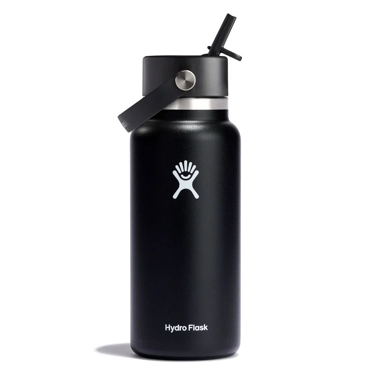 32 oz Wide Mouth Water Bottle with Flex Straw Cap - Black - Perfect for Gym, Hiking & Outdoor Activities