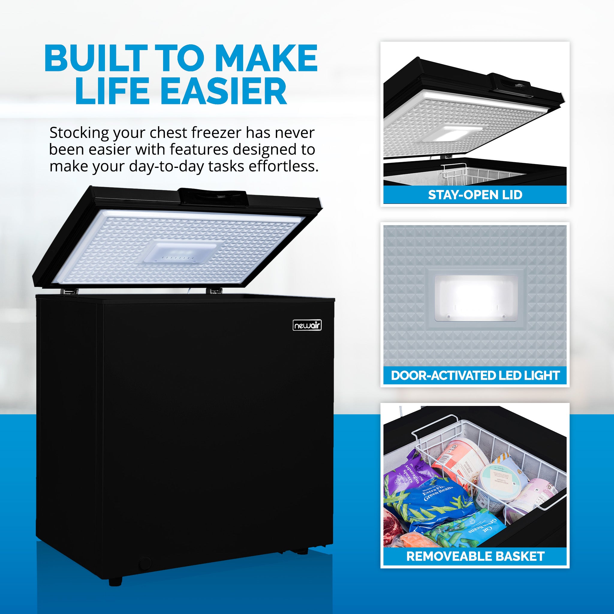 Newair® 5 Cu. Ft. Mini Deep Chest Freezer - Energy Efficient Compact Freezer for Home, Garage, or Basement - Perfect for Frozen Food Storage, Meal Prep & Bulk Buying (Black)