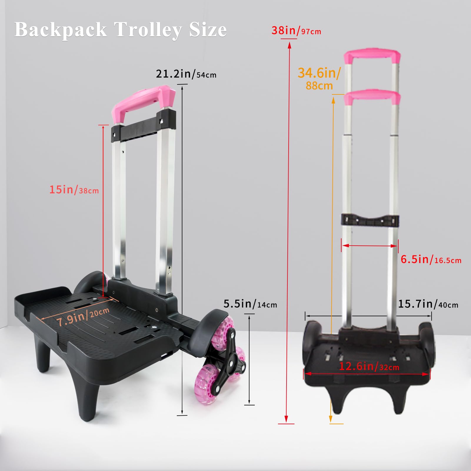 Foldable Aluminum Alloy Wheeled Backpack Cart - 6-Wheel Rolling Luggage Dolly with Adjustable Strap & Edge Guard Base for Travel, School, Camping & Airport Use