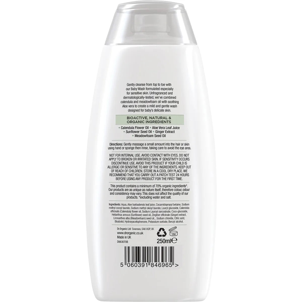 Dr Organic Unscented Top To Toe Baby Wash with Calendula Extract | Gentle Organic Baby Body Wash for Sensitive Skin | Perfect for Daily Bath Time & Newborn Care