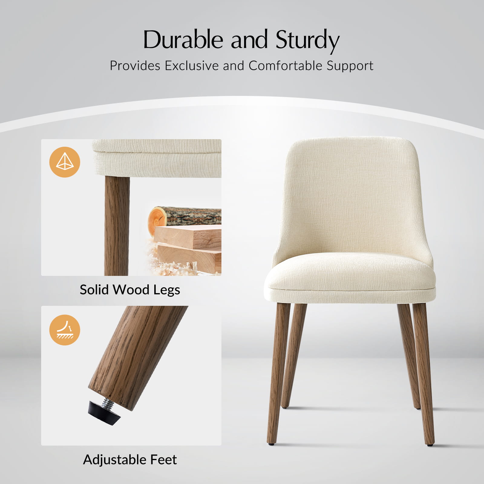 Zara Dining Chairs Set of 2/4/6 - Modern Curved Backrest with Natural Wood Legs & Plush Cushion - Perfect for Kitchen, Dining Room, or Breakfast Nook