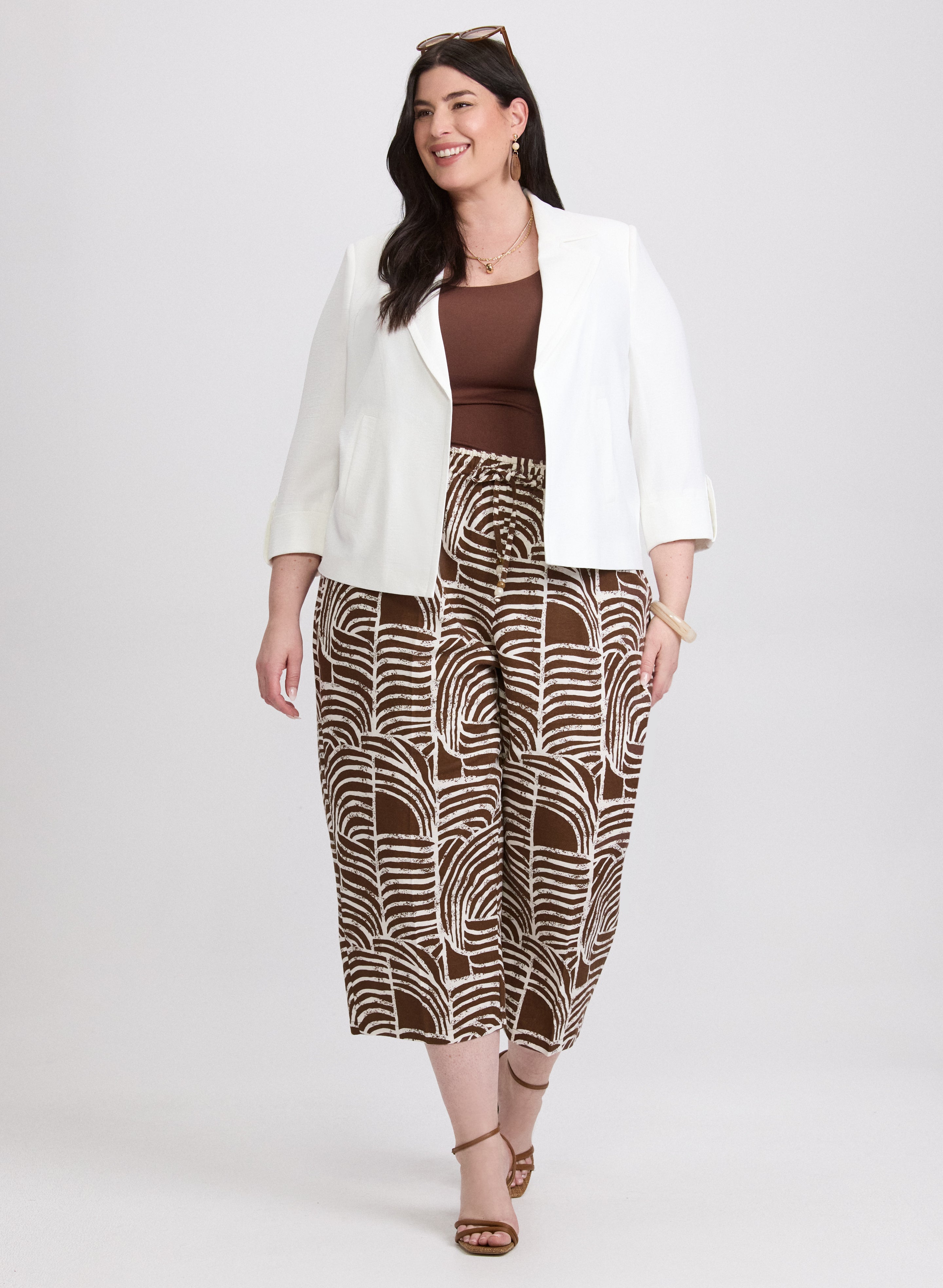 Stylish Abstract Linen Blend Capris for Women - Comfortable Stretch Pants for Casual Wear, Travel & Summer Outfits