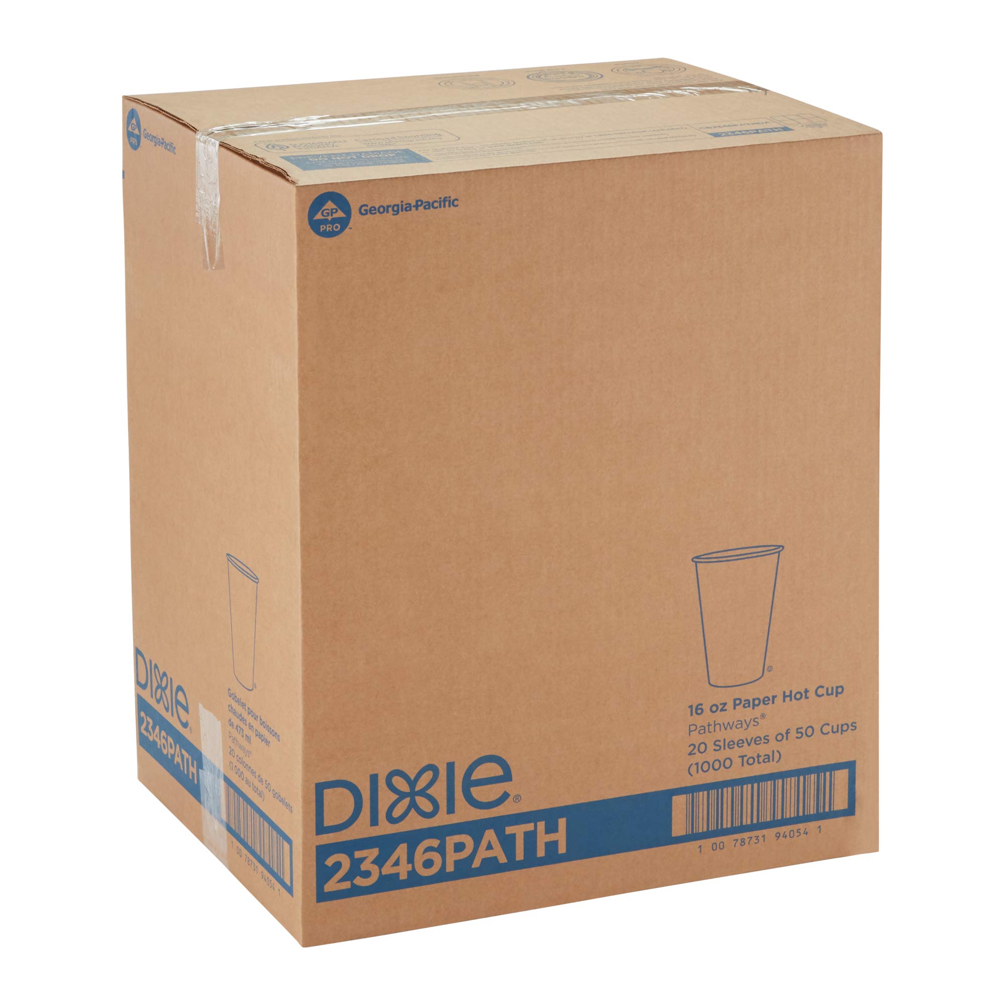 Georgia-Pacific Dixie 16 oz Disposable Paper Hot Coffee Cups - 50 Cups Per Sleeve, 20 Sleeves Per Case (2346PATH) - Perfect for Offices, Cafes, and Catering Events