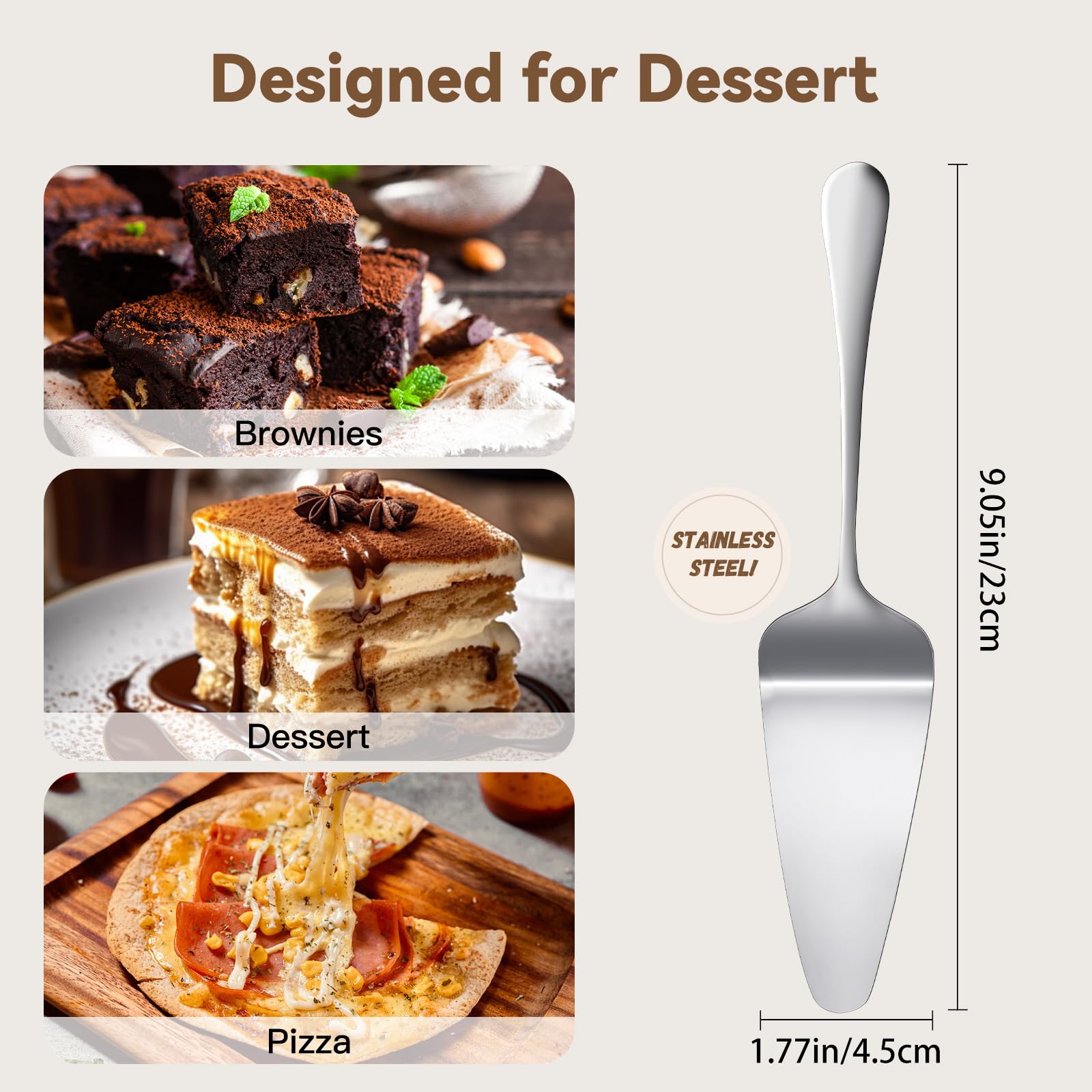 Premium KSENDALO SUS304 Stainless Steel Pie Server Set of 5 - 9.05 Inch Small Silver Cake Spatula for Cutting & Serving Pies, Cakes, Pizzas & Desserts - Ideal for Weddings, Birthday Parties, Buffets & Catering Events