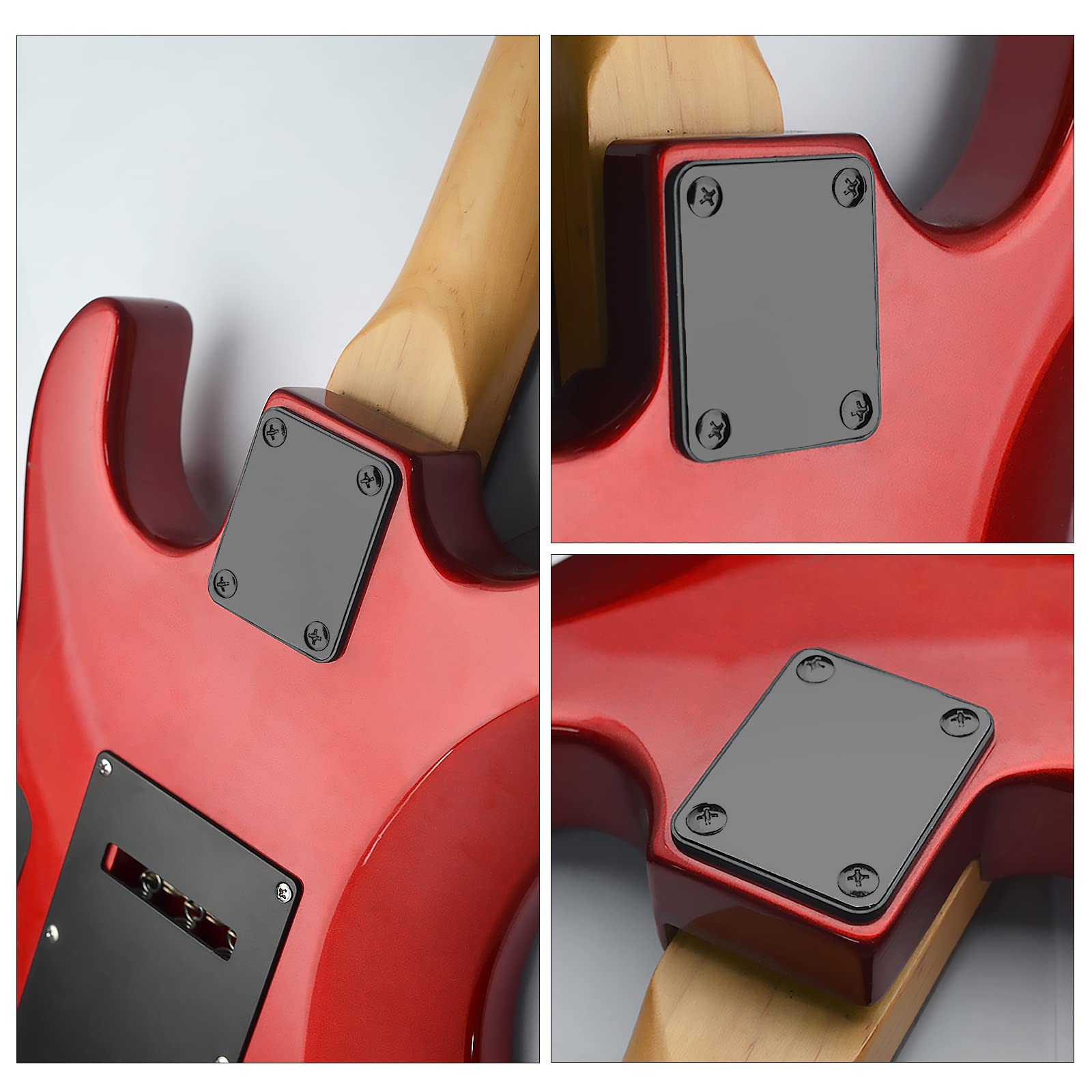 MAXCHEER Electric Bass Guitar Neck Plate - Heavy Duty Black Neck Joint Connecting Strengthen Plate for Fender Style Bass Guitars | Perfect for Guitar Repair, Upgrades & DIY Projects