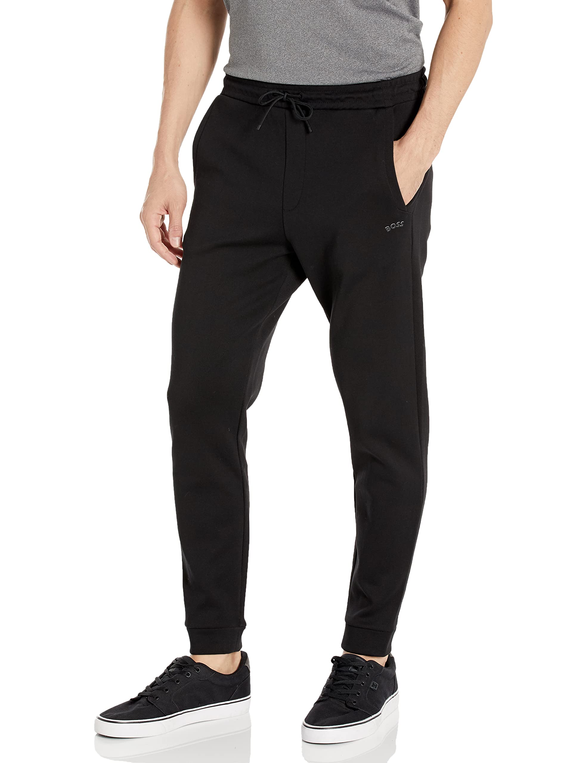 BOSS Men's Curved Logo Regular Fit Cuffed Sweatpants - Comfortable Casual Joggers for Lounge, Gym & Streetwear Fashion