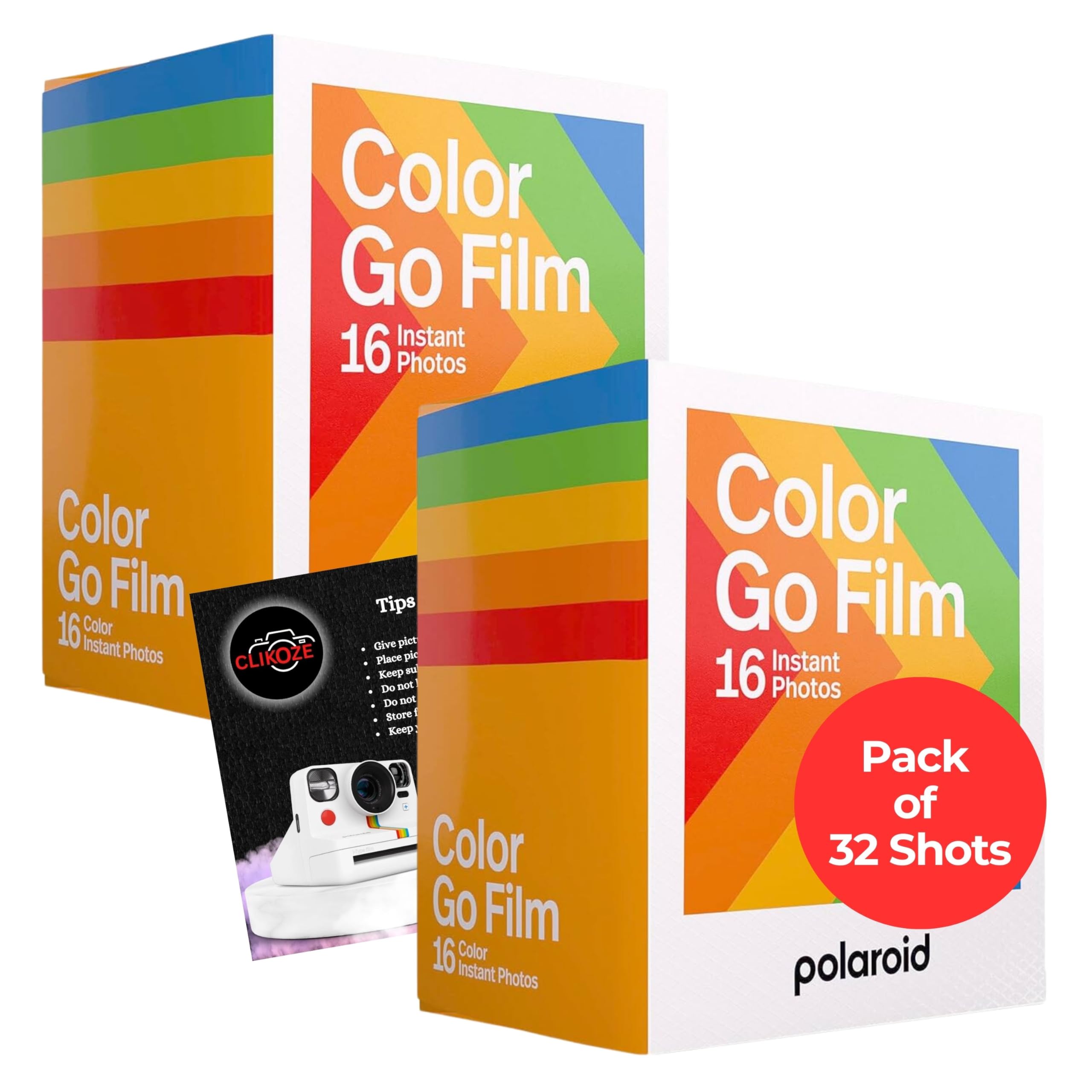Polaroid Go Instant Camera Bundle with 32 Color Film Shots & Clikoze Tips Card - Perfect for Travel, Parties, and DIY Photo Albums