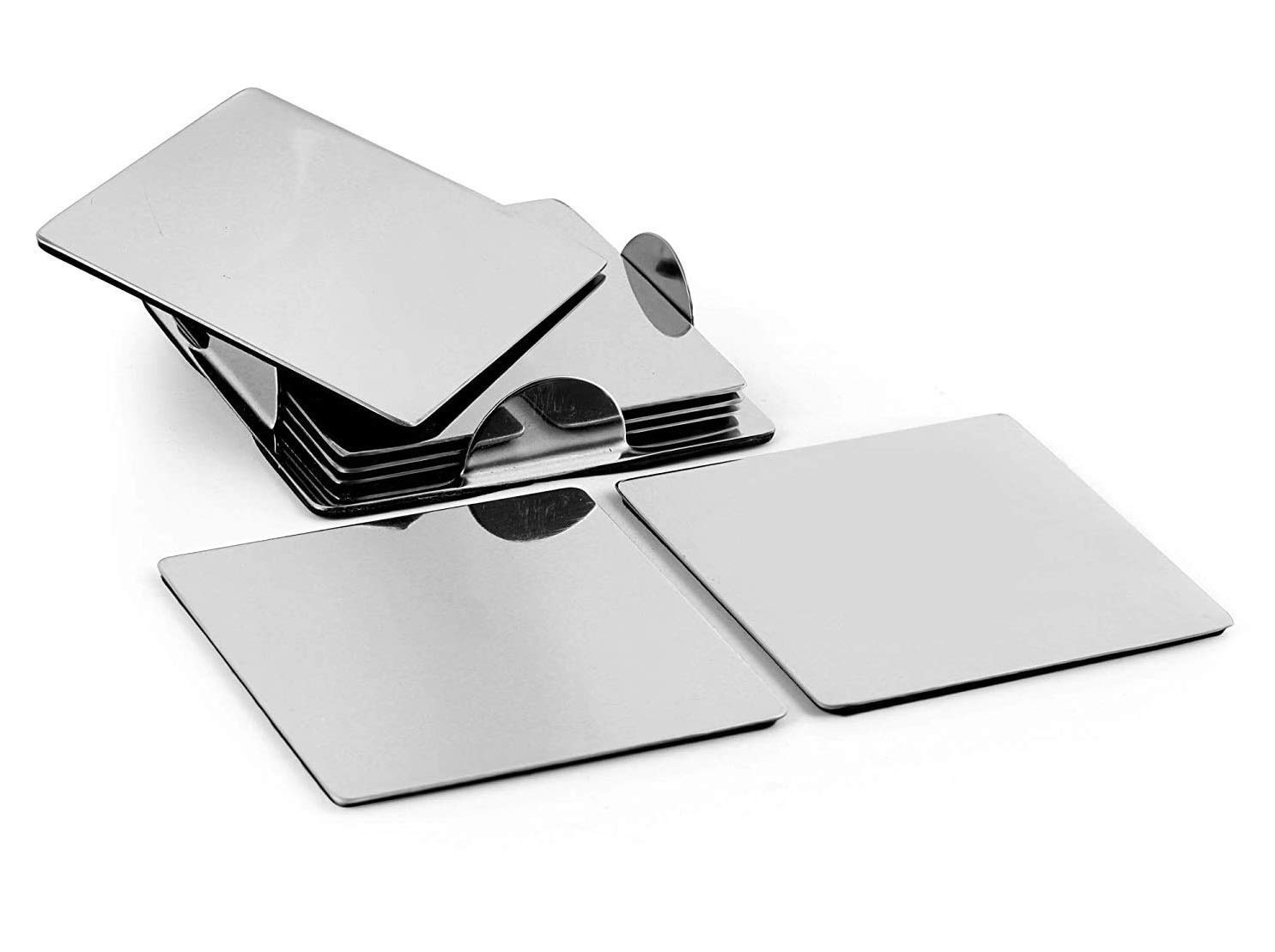 Premium Stainless Steel Square Coaster Set - 6-Piece Kitchen, Dining, & Office Drink Coasters with Stand - Perfect for Hot & Cold Beverages, Home Decor, and Table Protection