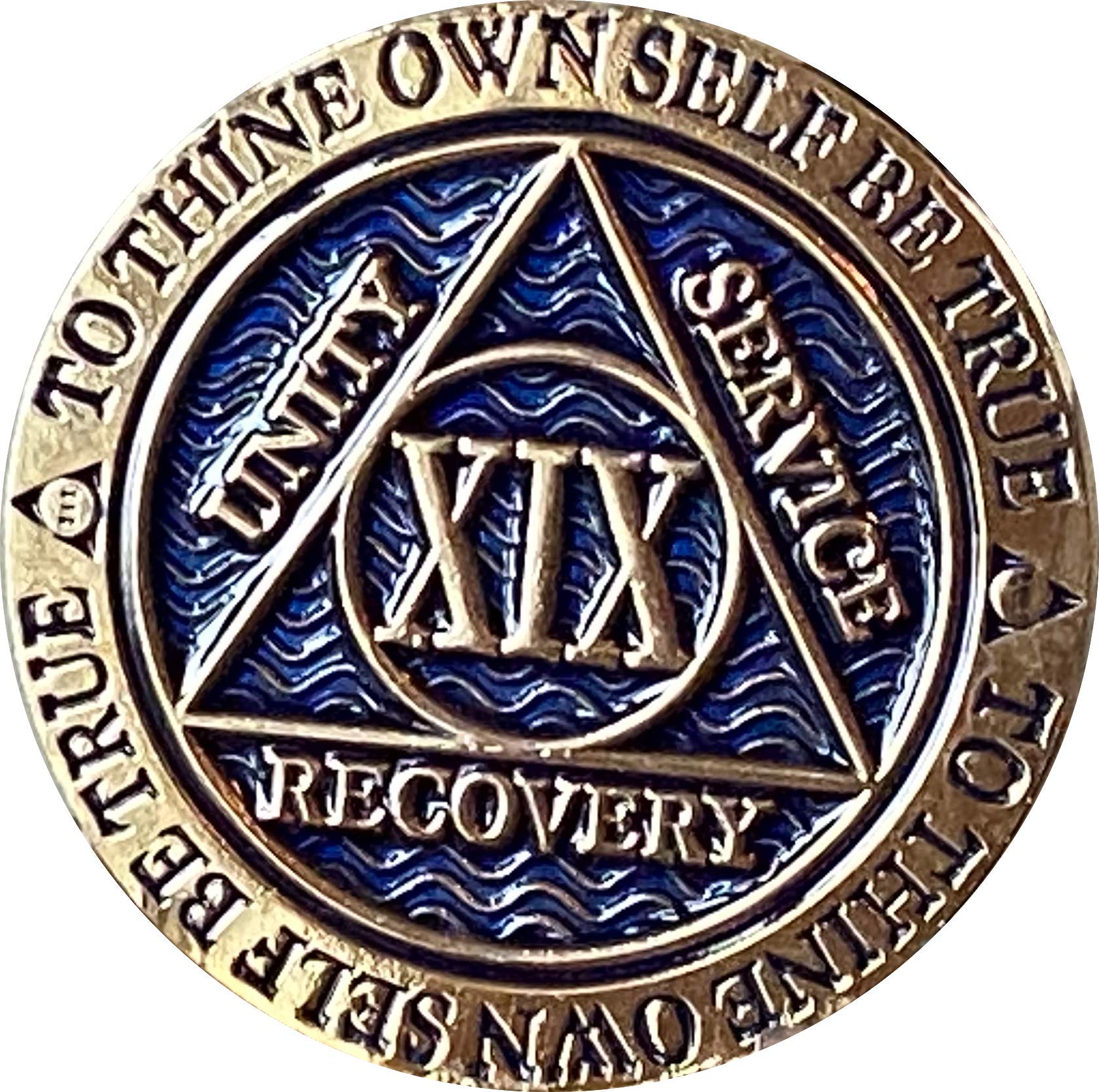 19 Year AA Medallion - Dusty Blue Gold Plated Chip XIX Coin | Collectible Commemorative Coin for Gifts, Display & Investment