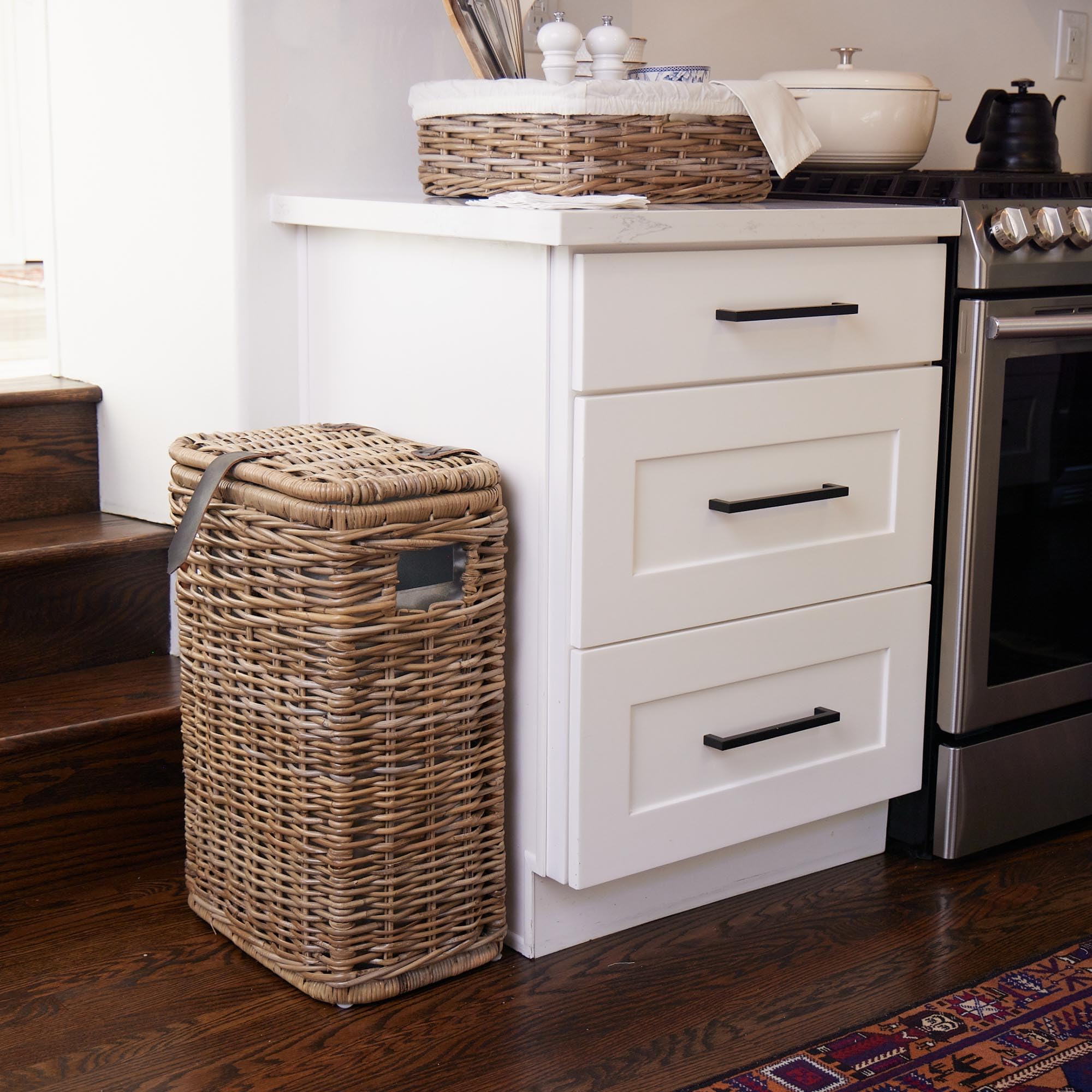 The Basket Lady Wicker Trash Basket with Removable Metal Liner - 16