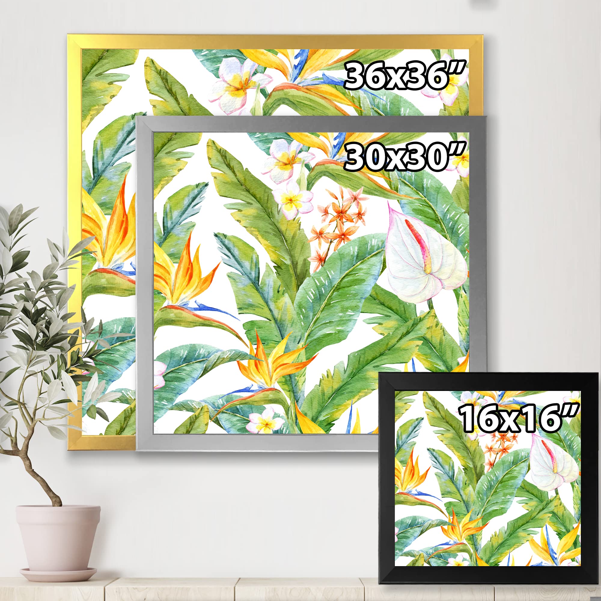 Tropical Foliage & Yellow Flowers II Modern Framed Wall Art - Vibrant Botanical Print for Living Room, Bedroom & Office Decor