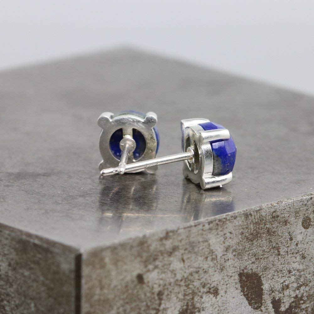 6mm Rose Cut Lapis Sterling Silver Stud Earrings – Perfect for Everyday Wear, Gifts & Special Occasions