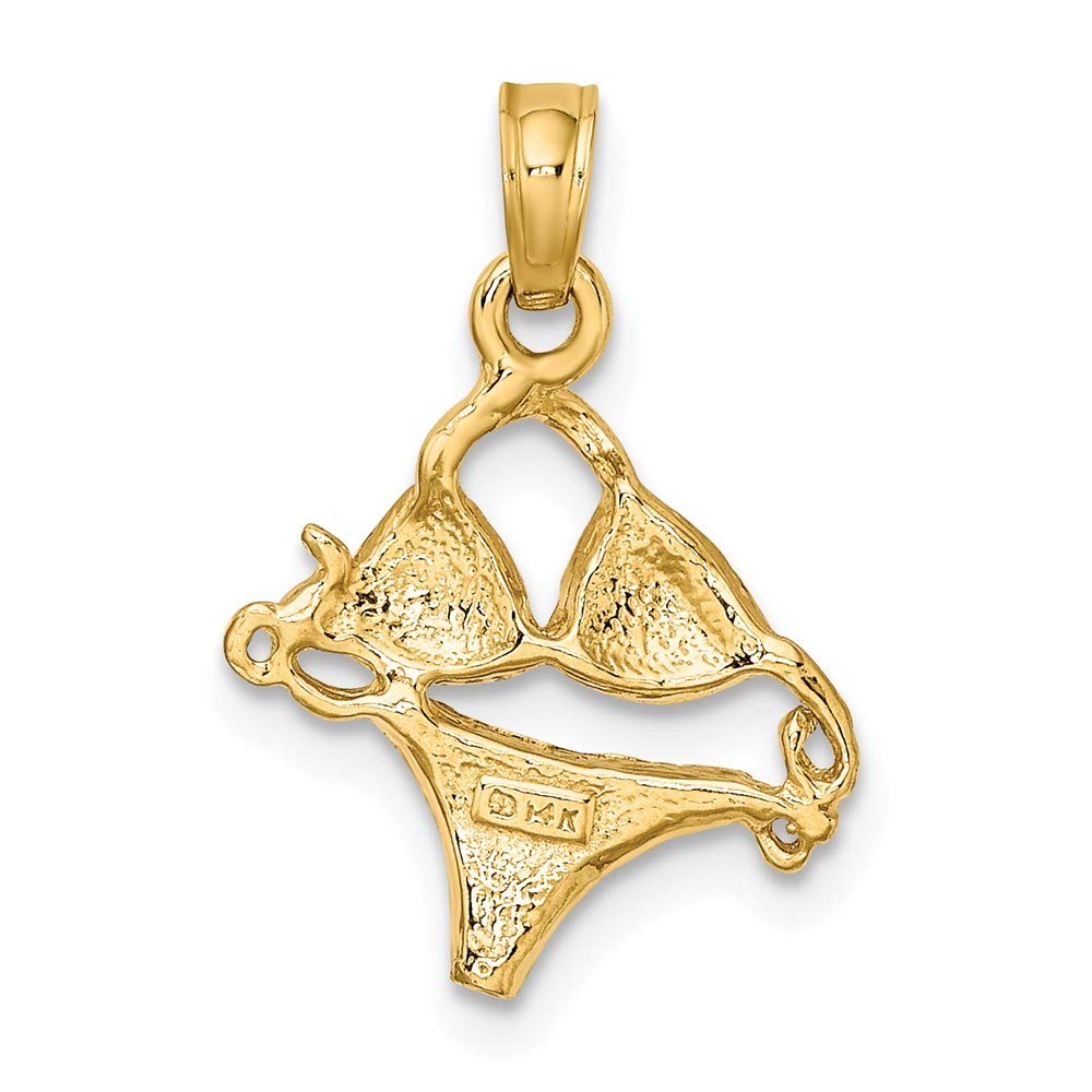 14K Solid Yellow Gold Pink Enamel Bikini Charm Pendant - 19mm x 14mm - Perfect for Beach Jewelry, Swimwear Accessories & Summer Fashion Gifts