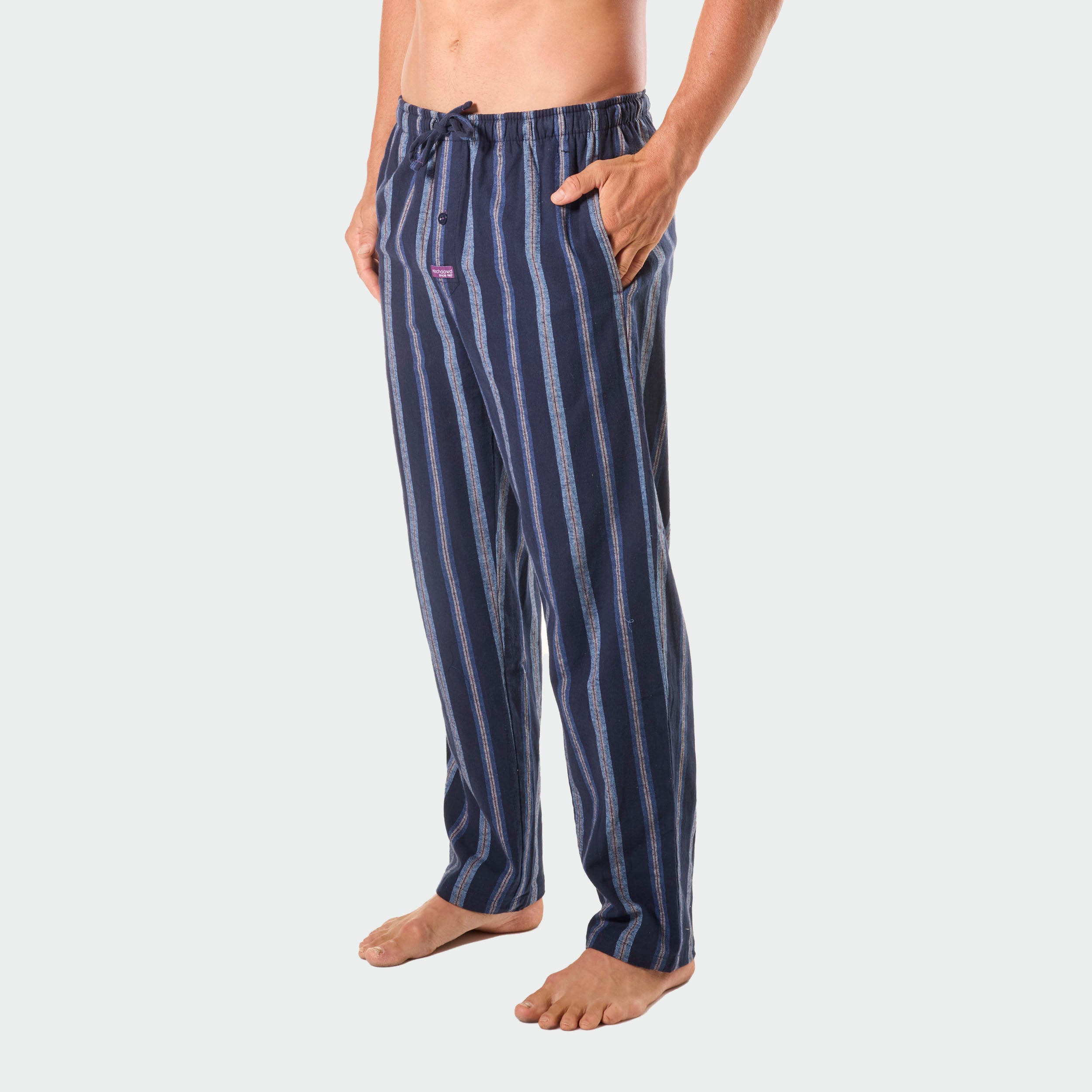 Men's Mason Stripe Cotton Flannel Sleep Pants - Soft & Comfortable Lounge Pajama Bottoms for Relaxing at Home (Navy Blue)