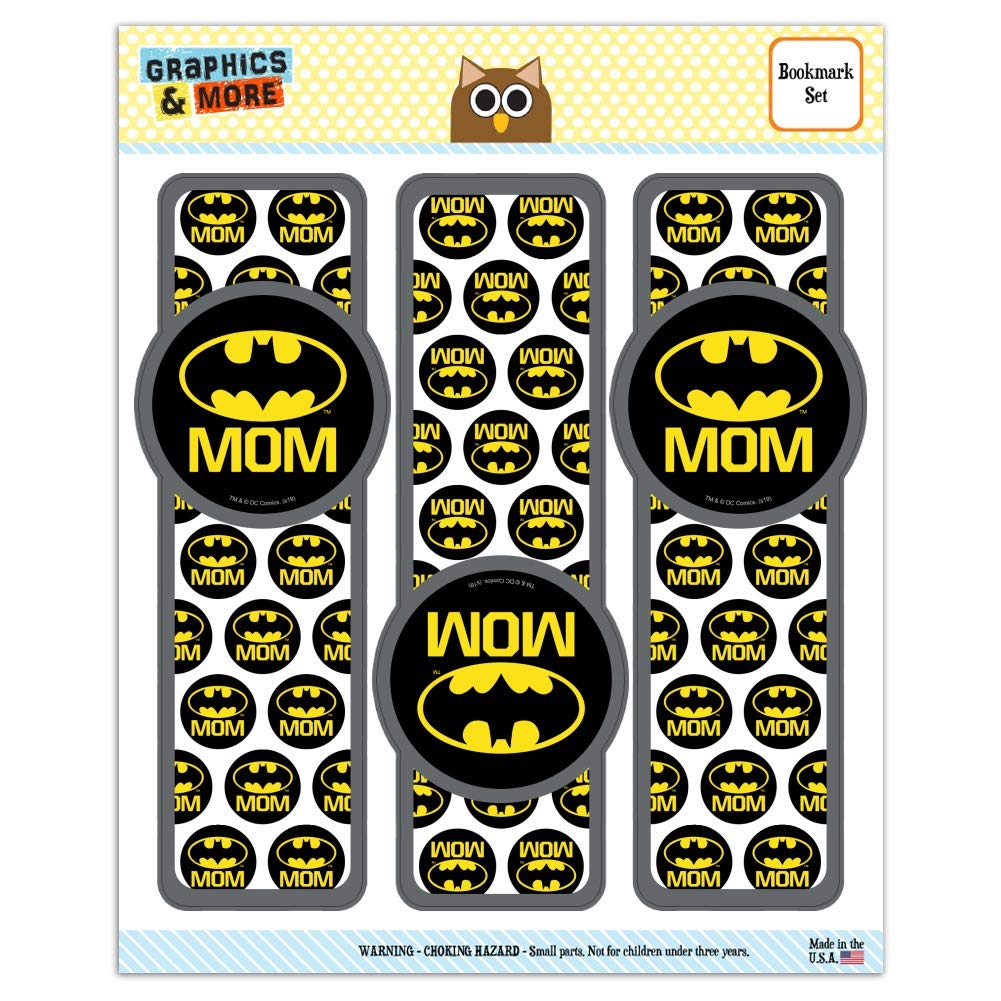 Batman Bat Mom Shield Logo - Set of 3 Glossy Laminated Bookmarks for Comic Book Fans, Collectors & Reading Enthusiasts - Perfect Gift for Batman Lovers & Bookworms