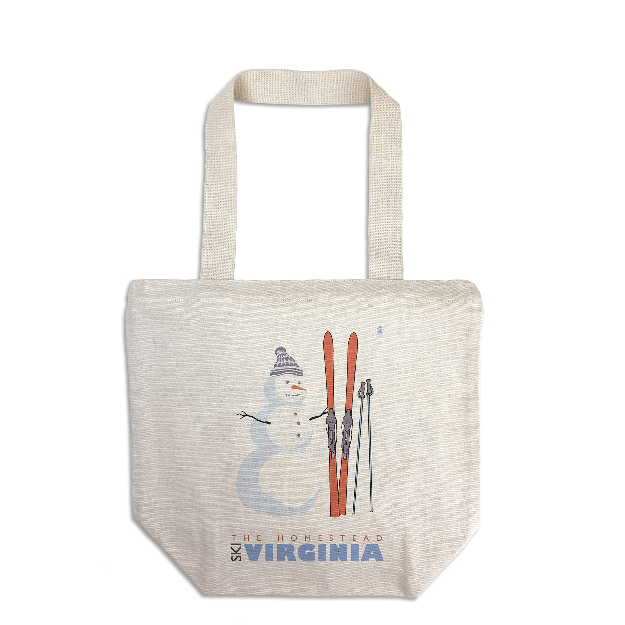 Lantern Press The Homestead Virginia Snowman with Skis - 100% Cotton Canvas Reusable Tote Bag for Grocery Shopping, Beach Trips & Everyday Use