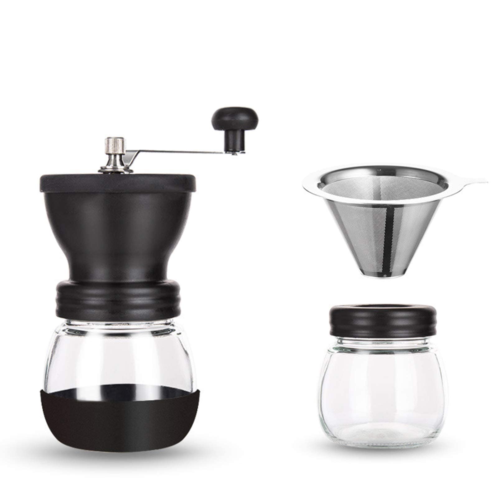 Premium Manual Coffee Grinder with Funnel - Double Stainless Steel Tank, Extended Handle for Espresso, French Press & Pour Over - Portable Hand Crank Mill for Home, Camping & Travel