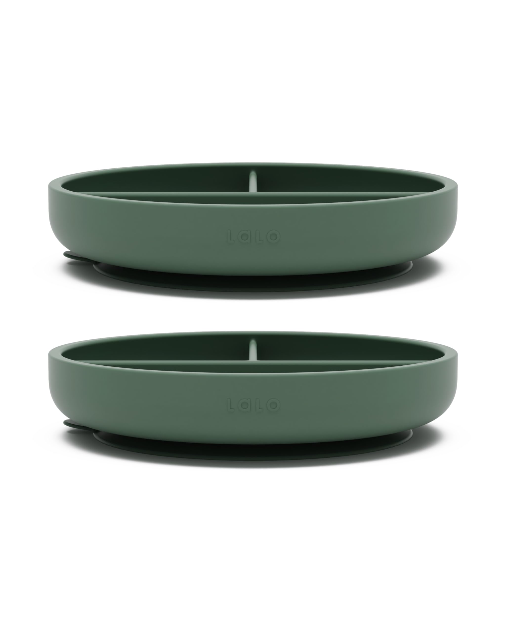 Lalo Suction Plates - 2 Pack, 100% Food-Grade Silicone Non-Toxic BPA-Free Baby Plates with Strong Suction Base | Toddler Plates with 3 Divided Sections for Easy Feeding | Dishwasher Safe | Olive Green | Perfect for High Chairs, Travel & Mess-Free Mealtime