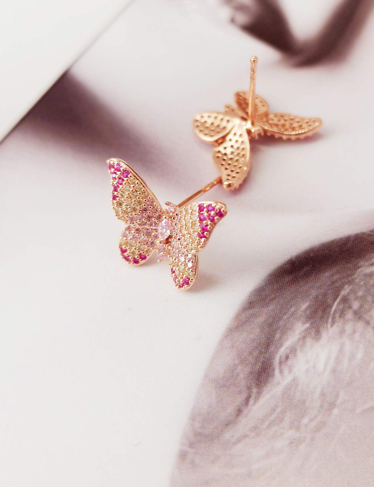 ANN BABIC CZ Butterfly Stud Earrings for Women - 18K Gold Plated Cubic Zirconia Butterfly Earrings - Elegant Gift for Birthday, Anniversary & Valentine's Day
