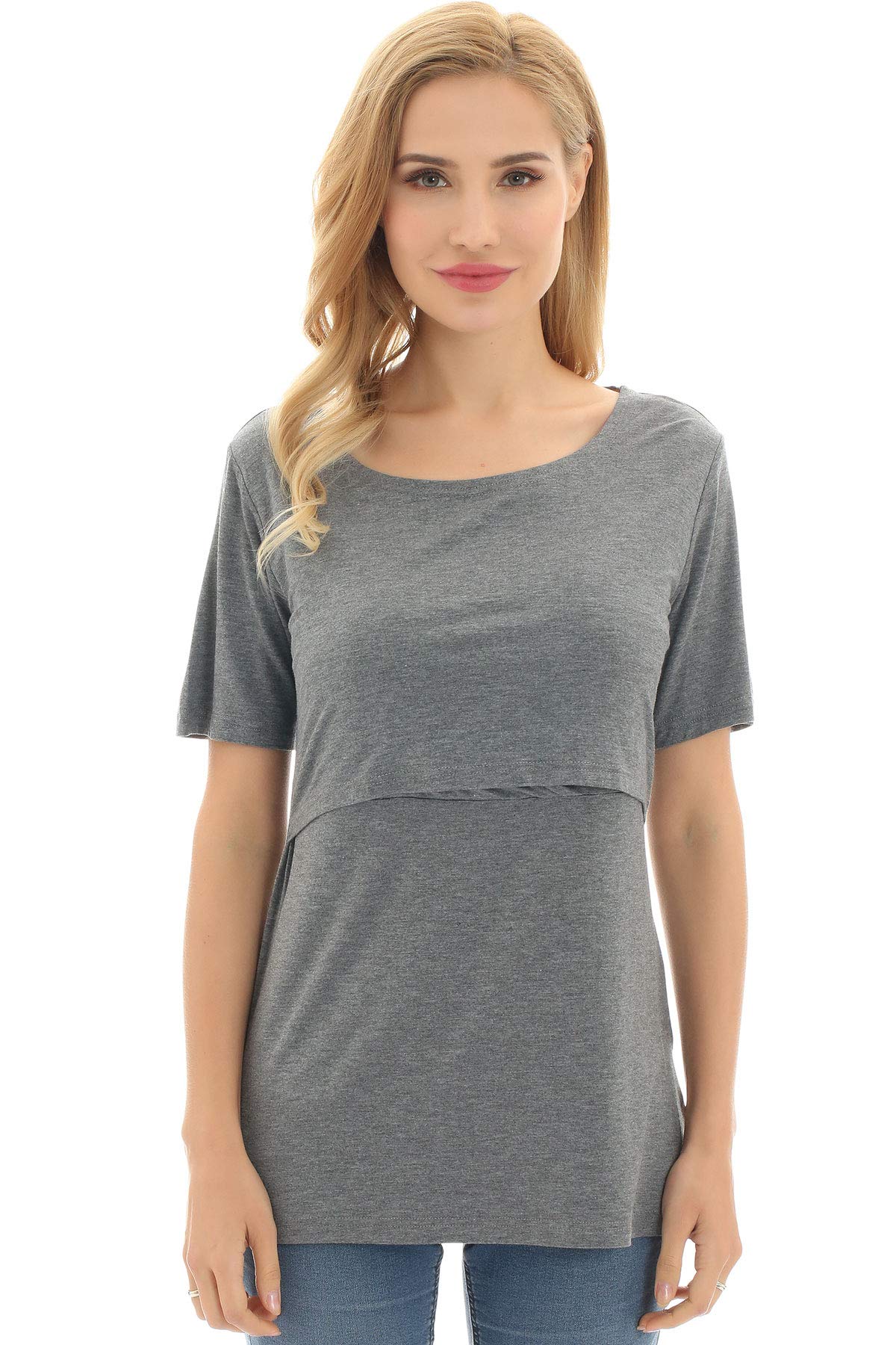 Bearsland Women's 3-Pack Maternity Nursing Tops - Soft Short Sleeve Breastfeeding Shirts for Comfortable Nursing & Pumping | Perfect for Pregnancy, Postpartum & Everyday Wear