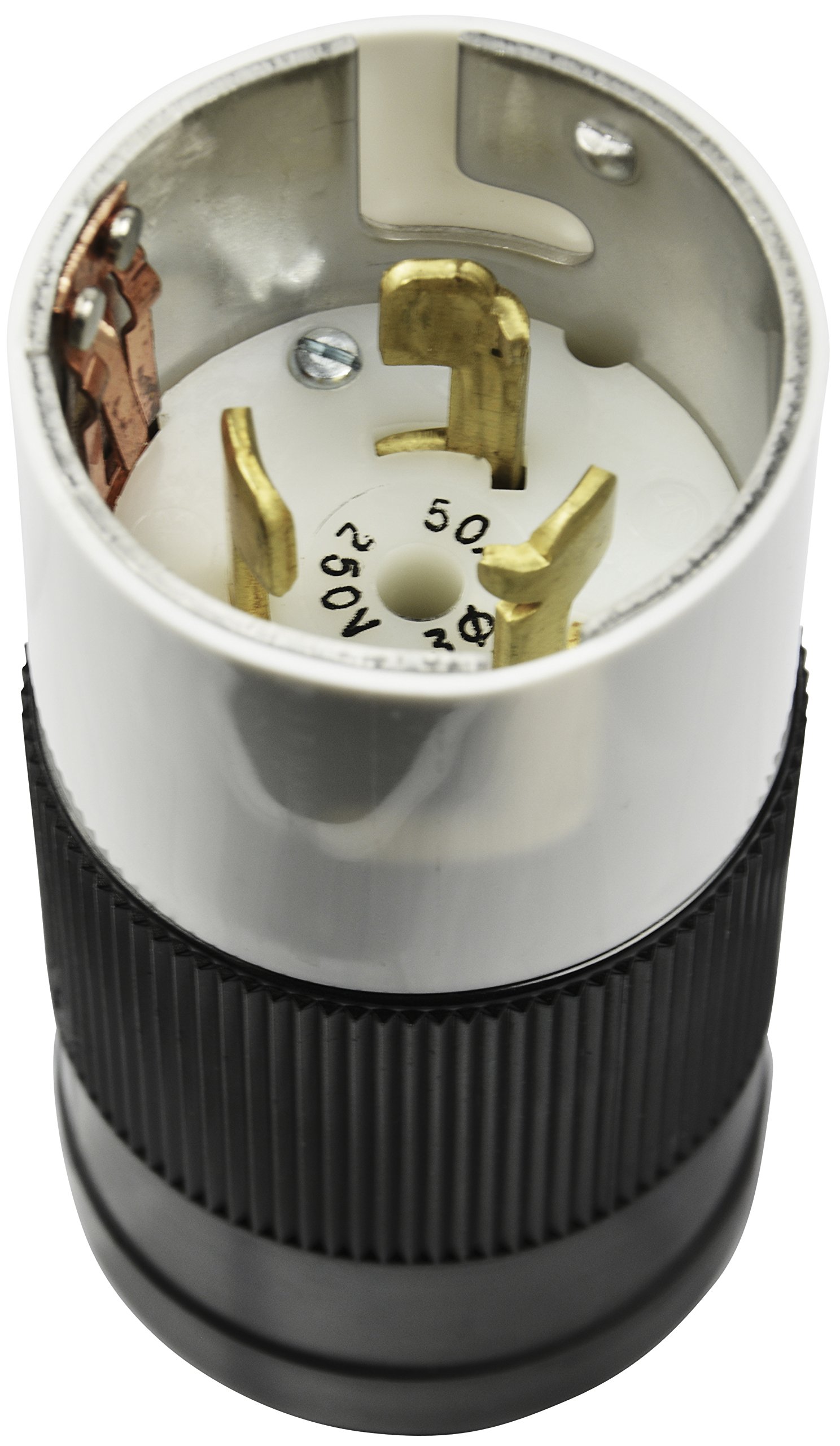AVBcable 50A 250V 3 Phase Twist Lock Plug (3P4W) - Heavy Duty Male Connector for Industrial Equipment, Generators, and RV Power Hookups - California Standard White