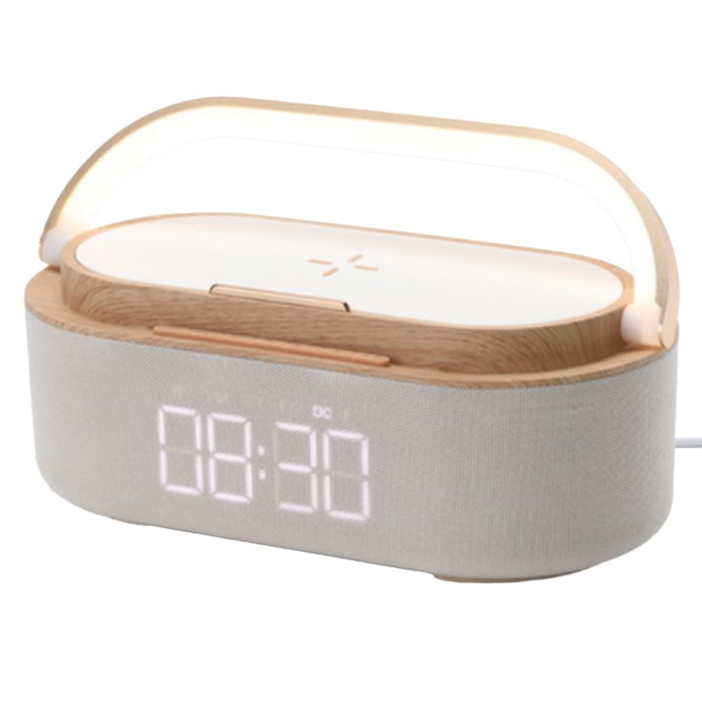 Wireless Charging Desk Lamp with Digital Alarm Clock, Bluetooth Speaker & Night Light - Dual Speakers for Home, Office, Bedroom (Perfect for Nightstands, Work Desks & Home Decor)