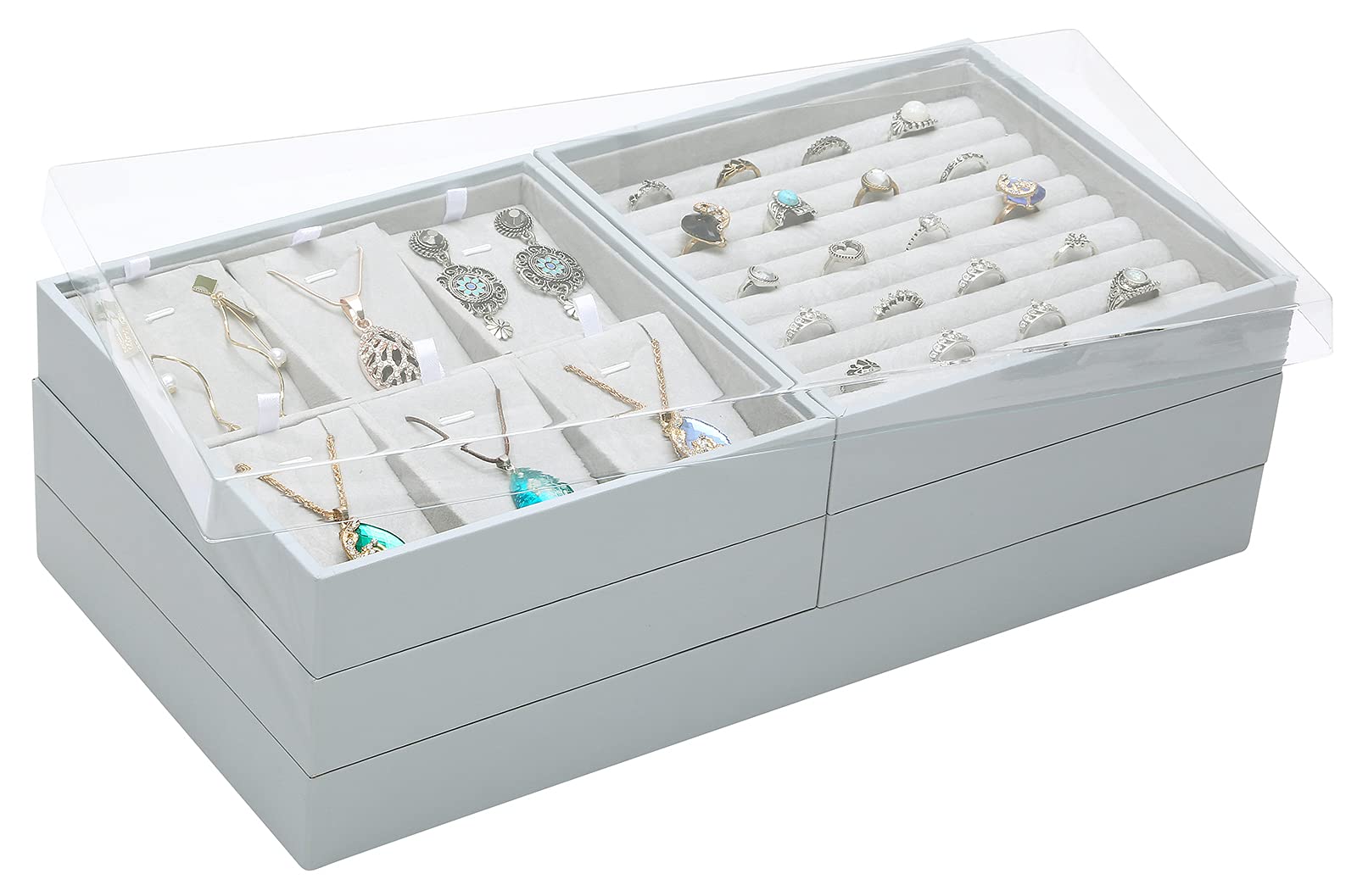Magic Stackable Jewelry Organizer Trays - 5-Piece Set for Necklaces, Rings, Earrings & Cosmetics | Drawer & Closet Storage Solution for Accessories & Gadgets | Perfect for Travel, Vanity & Dresser Organization